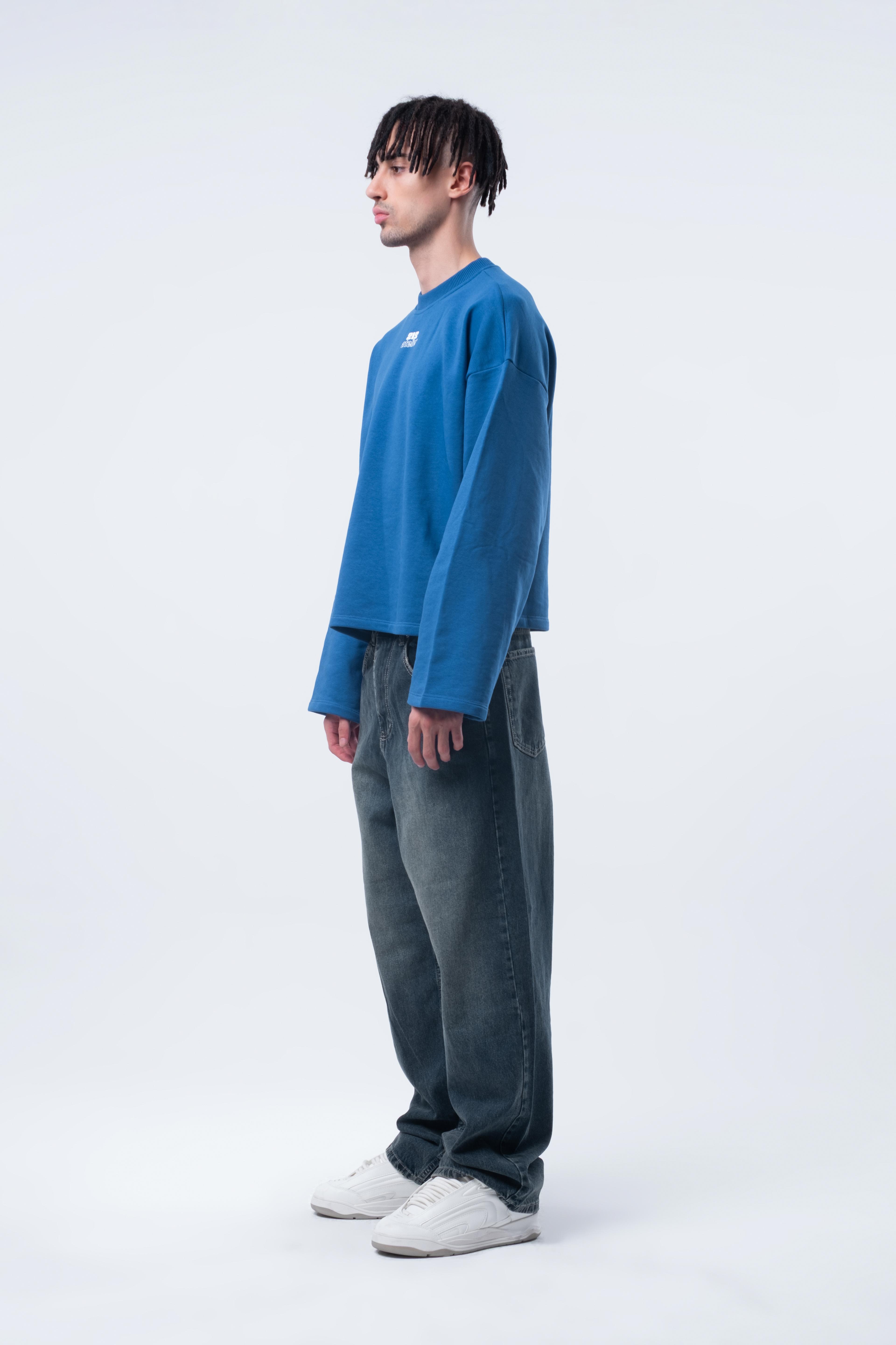 Uzun Kollu Boxy Fit Saks Sweatshirt