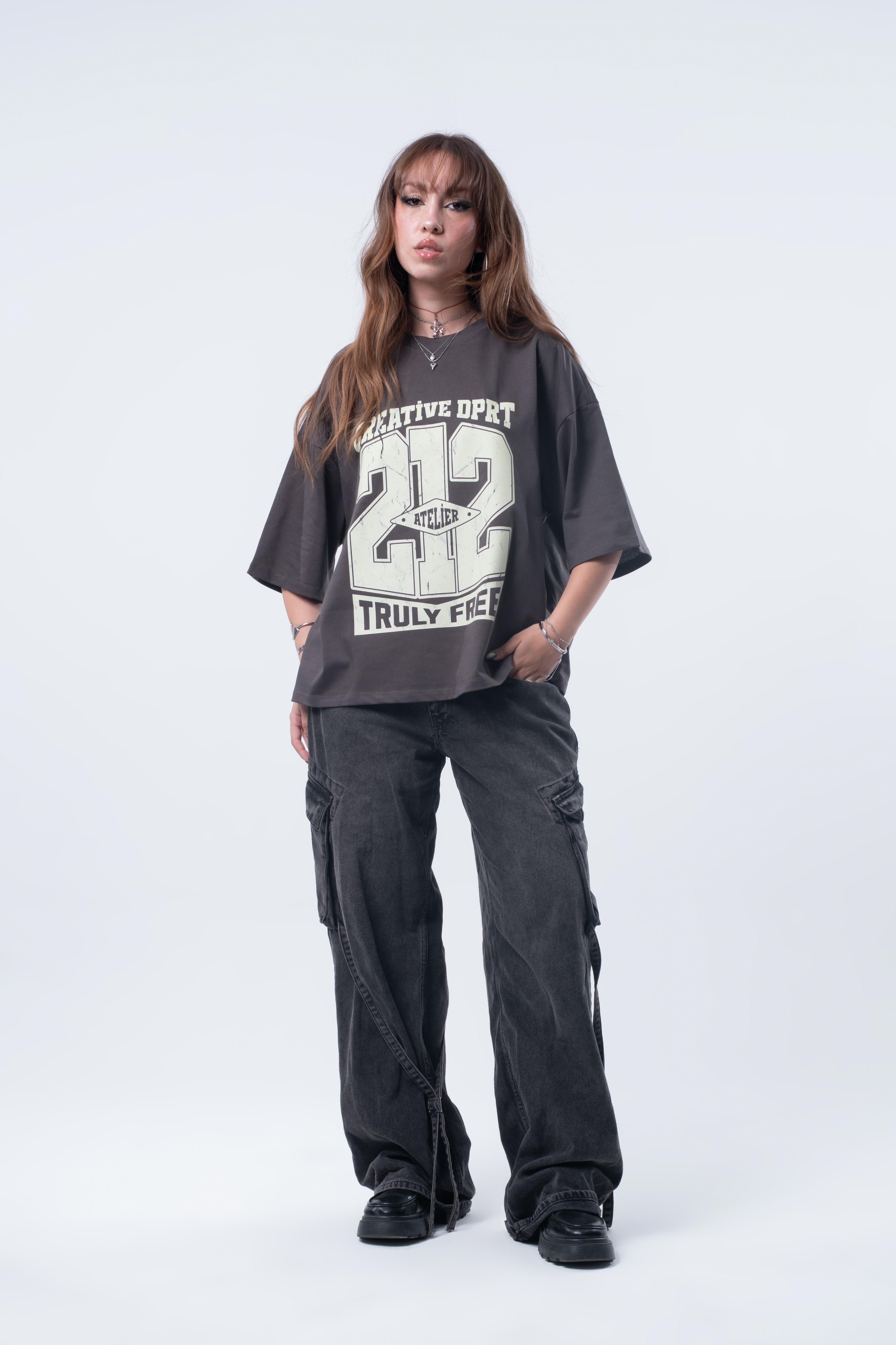 Kısa Kollu Boxy Fit T-shirt Antrasit