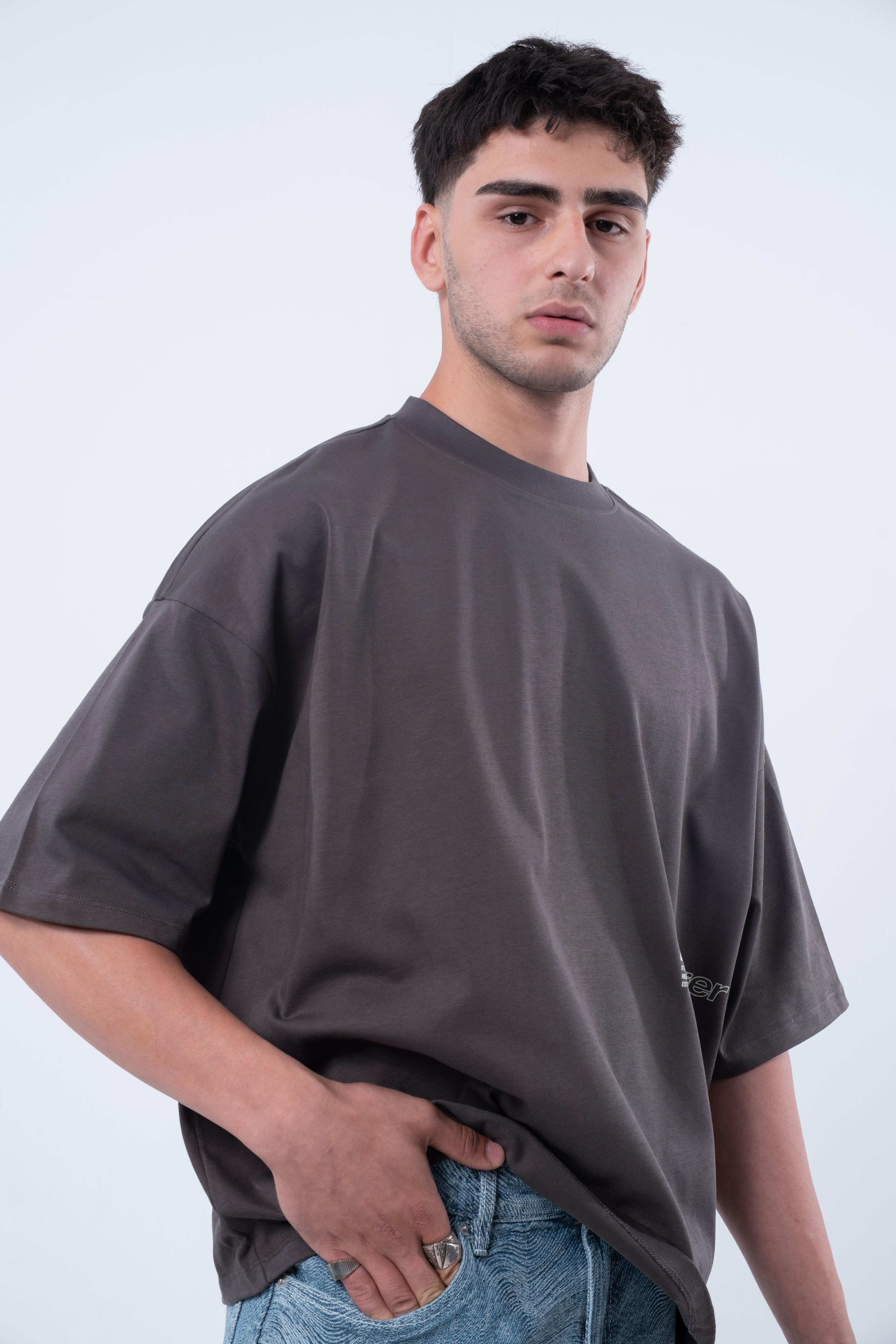 Kısa Kollu Boxy Fit Antrasit T-shirt 