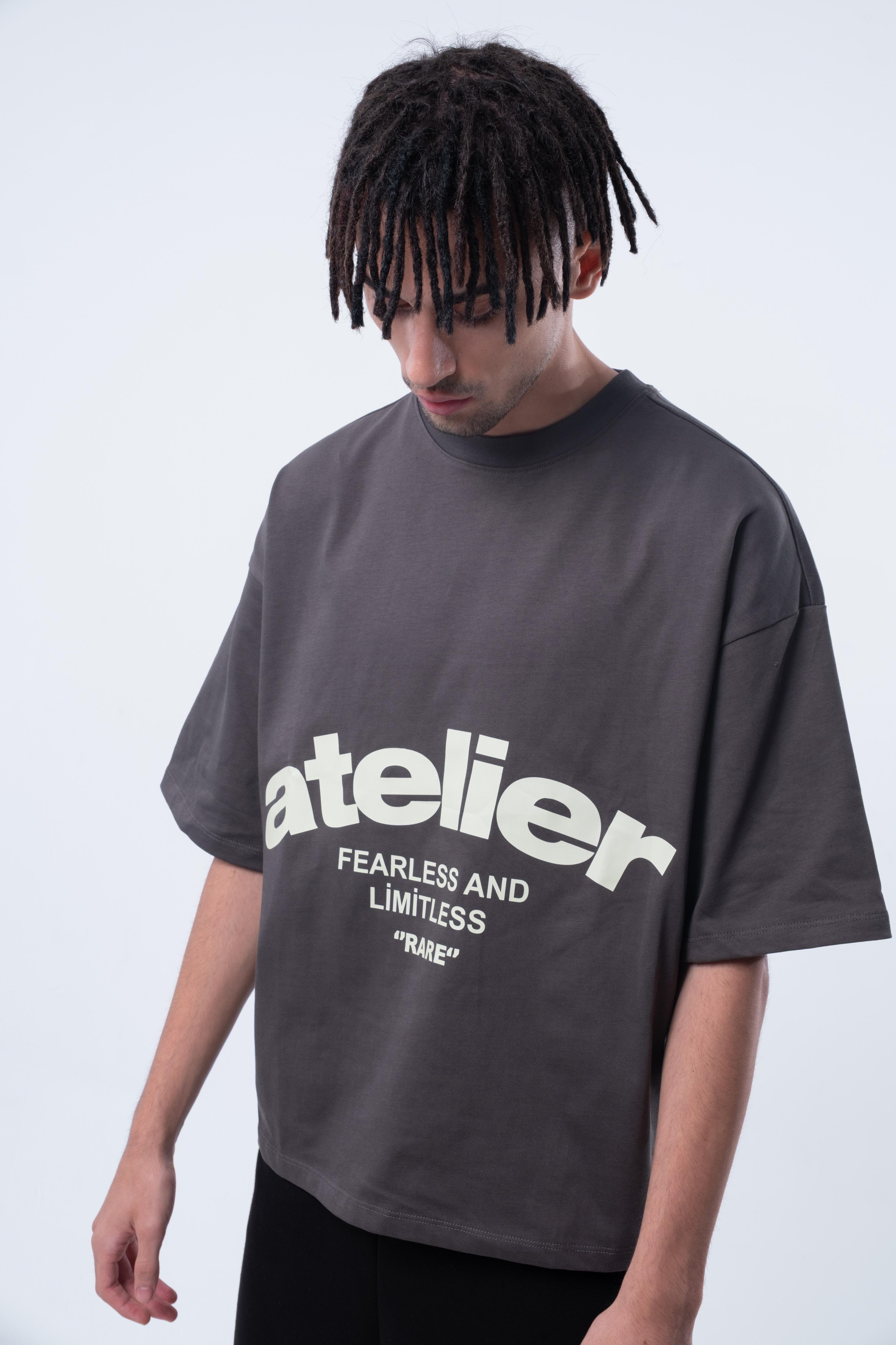 Kısa Kollu Boxy Fit Antrasit T-shirt 