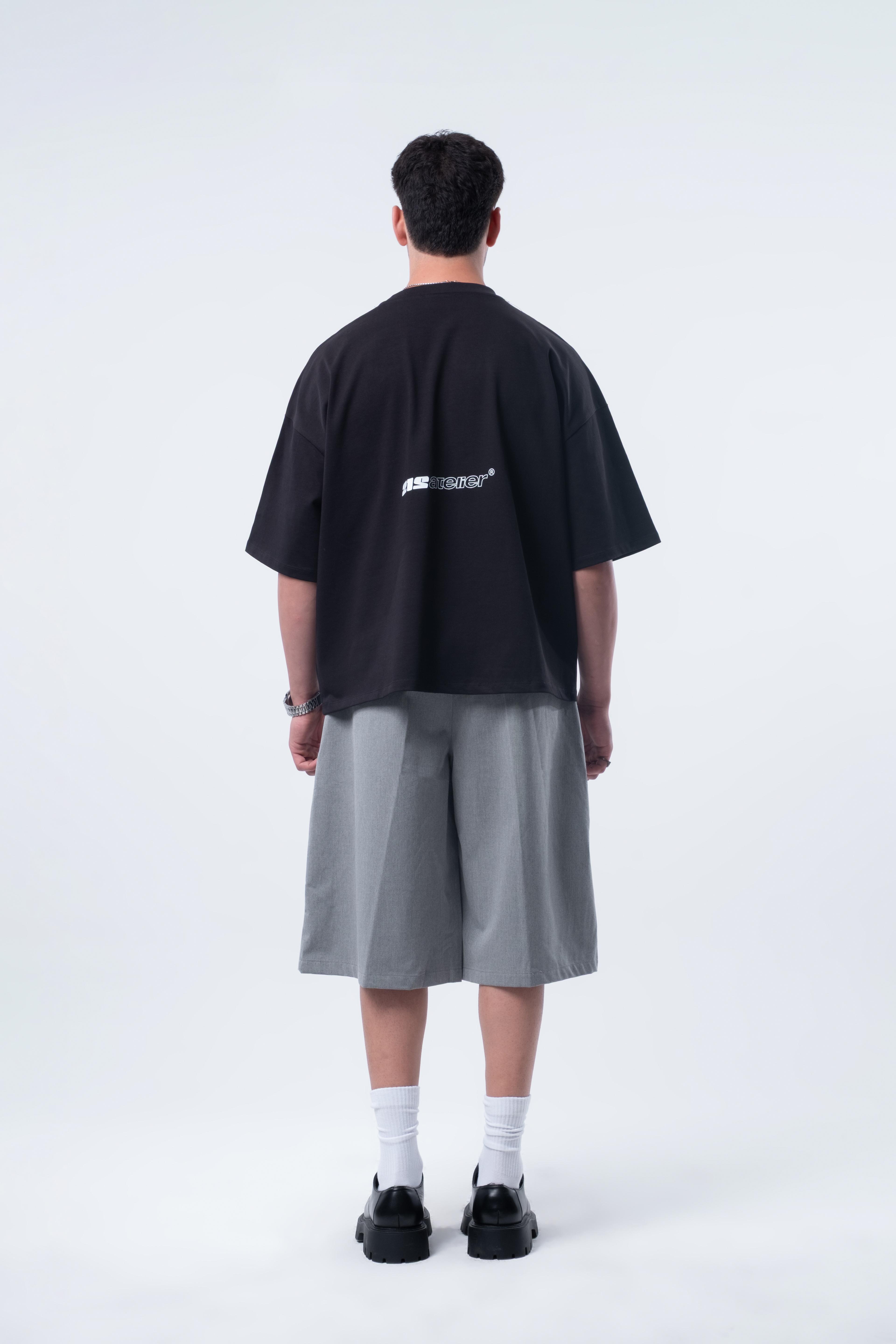 Kısa Kollu Baskılı Boxy Fit Siyah T-shirt
