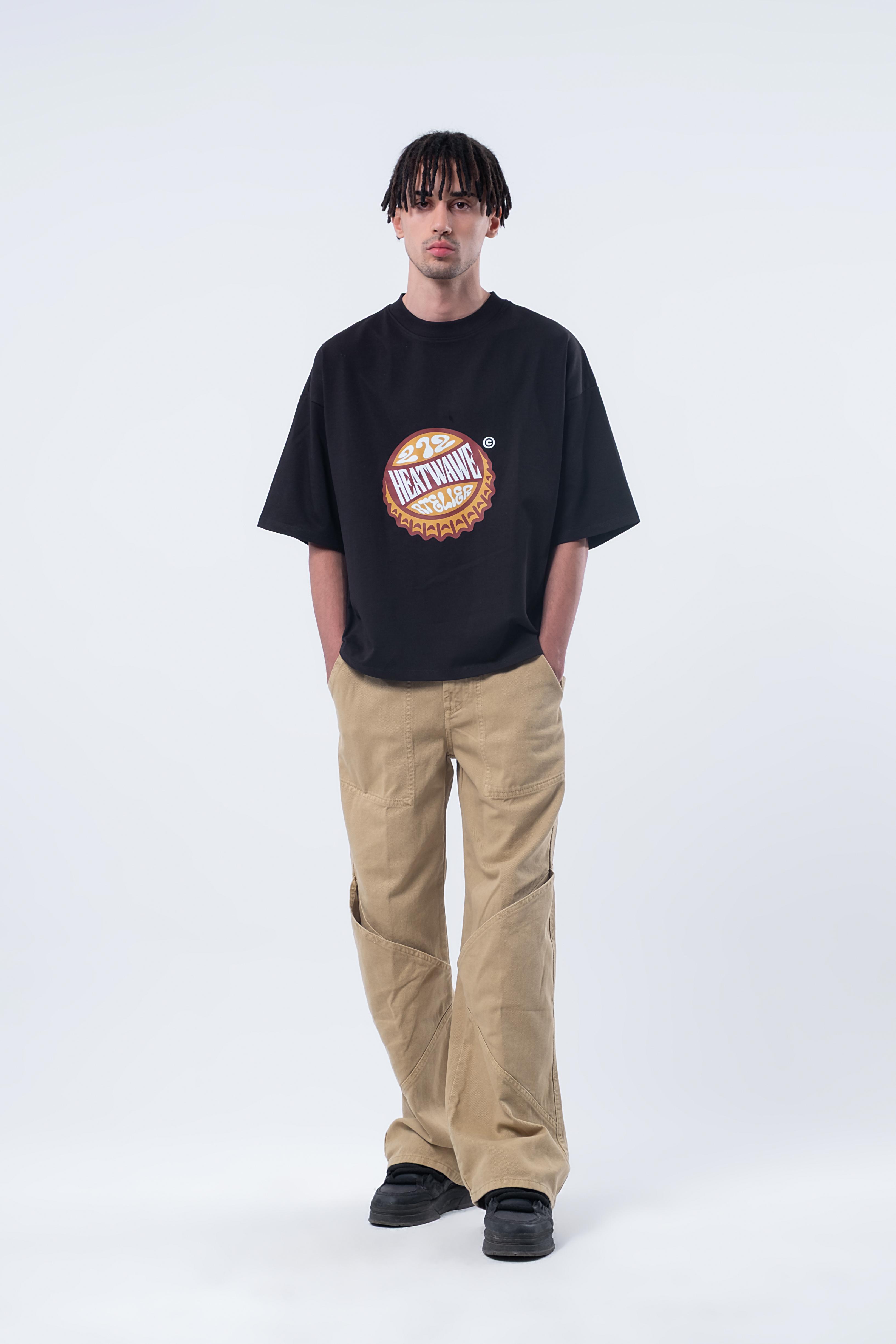 Kısa Kollu Baskılı Boxy Fit Siyah T-shirt