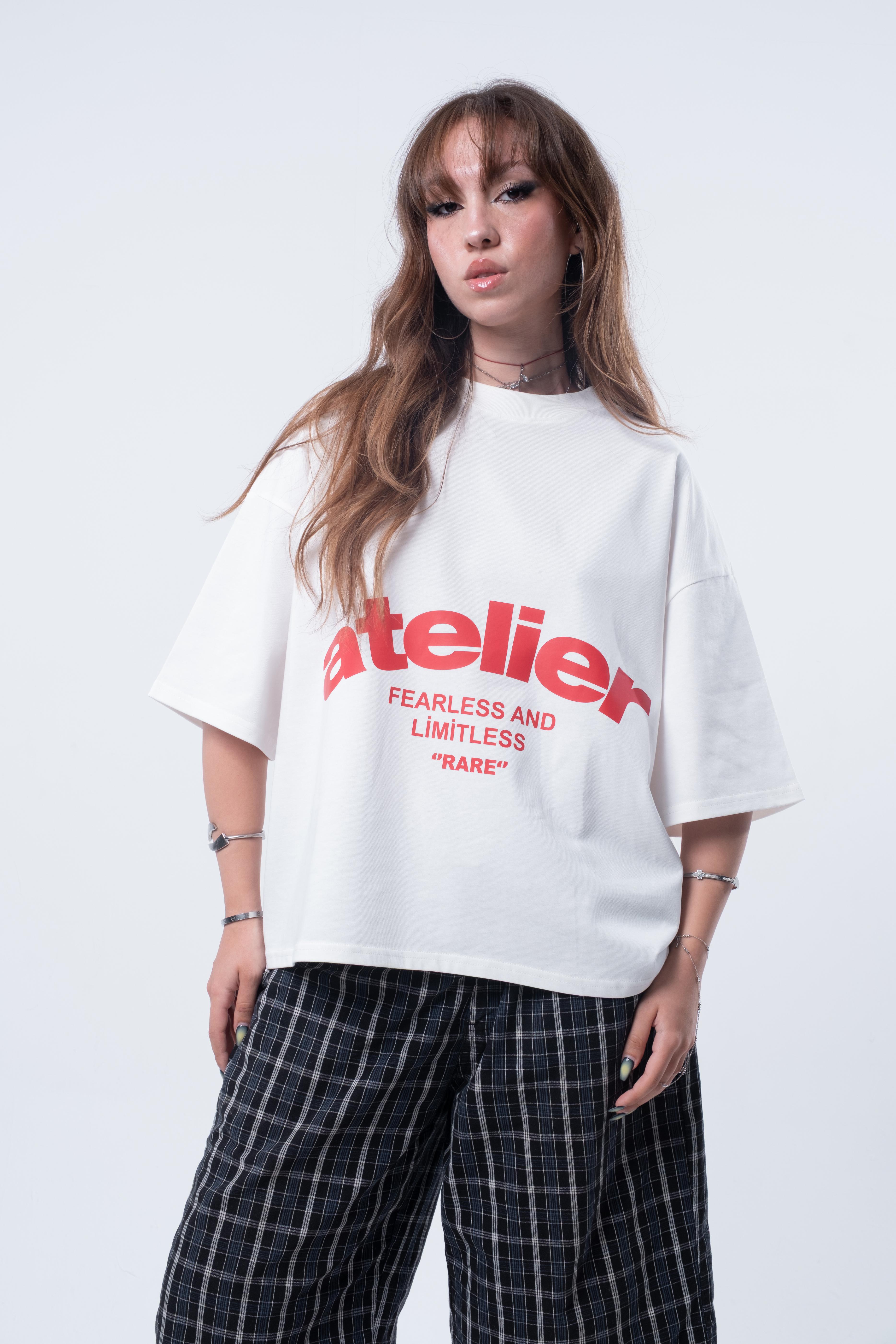 Kısa Kollu Boxy Fit Kırık Beyaz T-shirt 