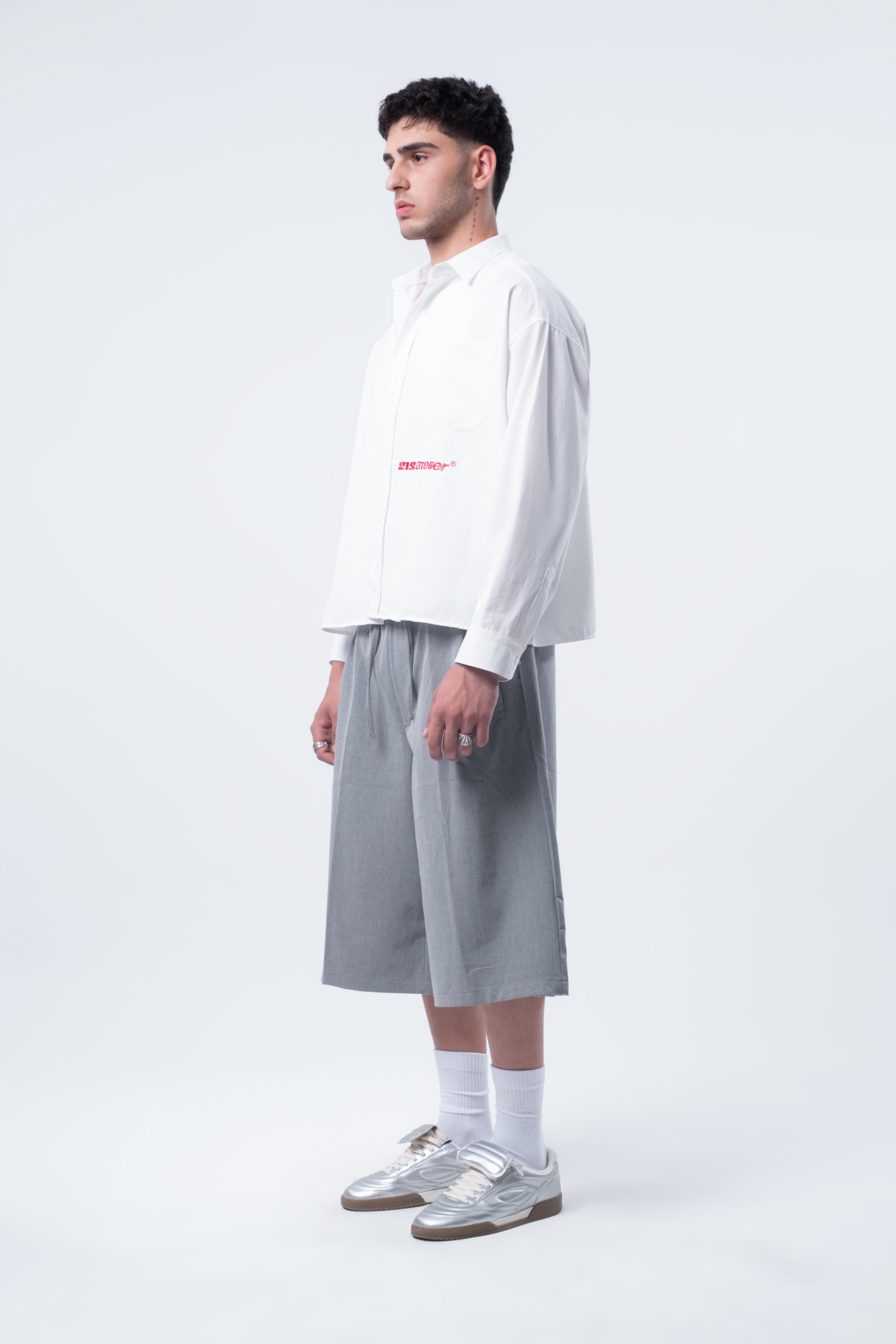 Boxy Fit Nakışlı Kırık Beyaz Gömlek