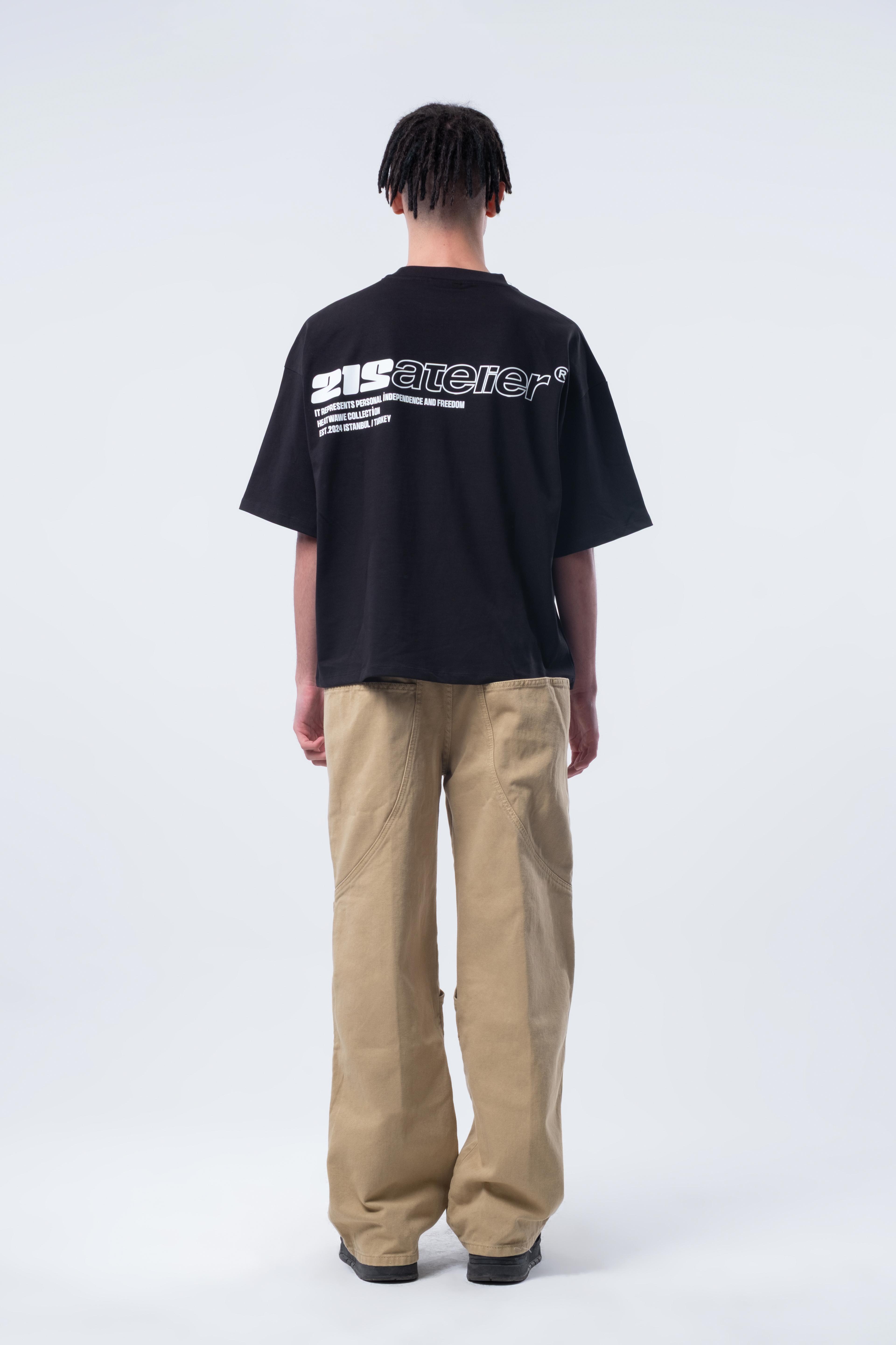 Kısa Kollu Baskılı Boxy Fit Siyah T-shirt