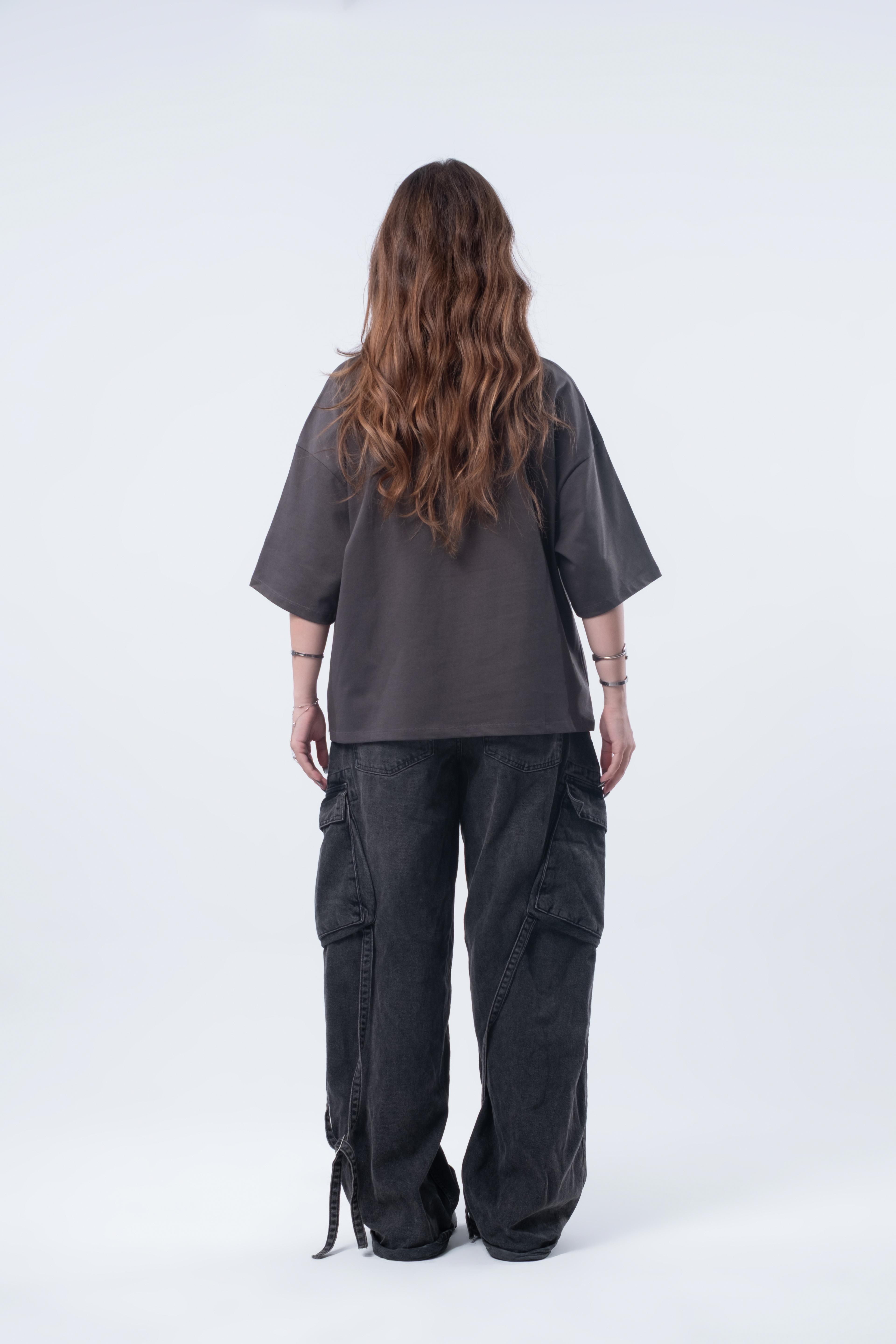 Kısa Kollu Boxy Fit T-shirt Antrasit