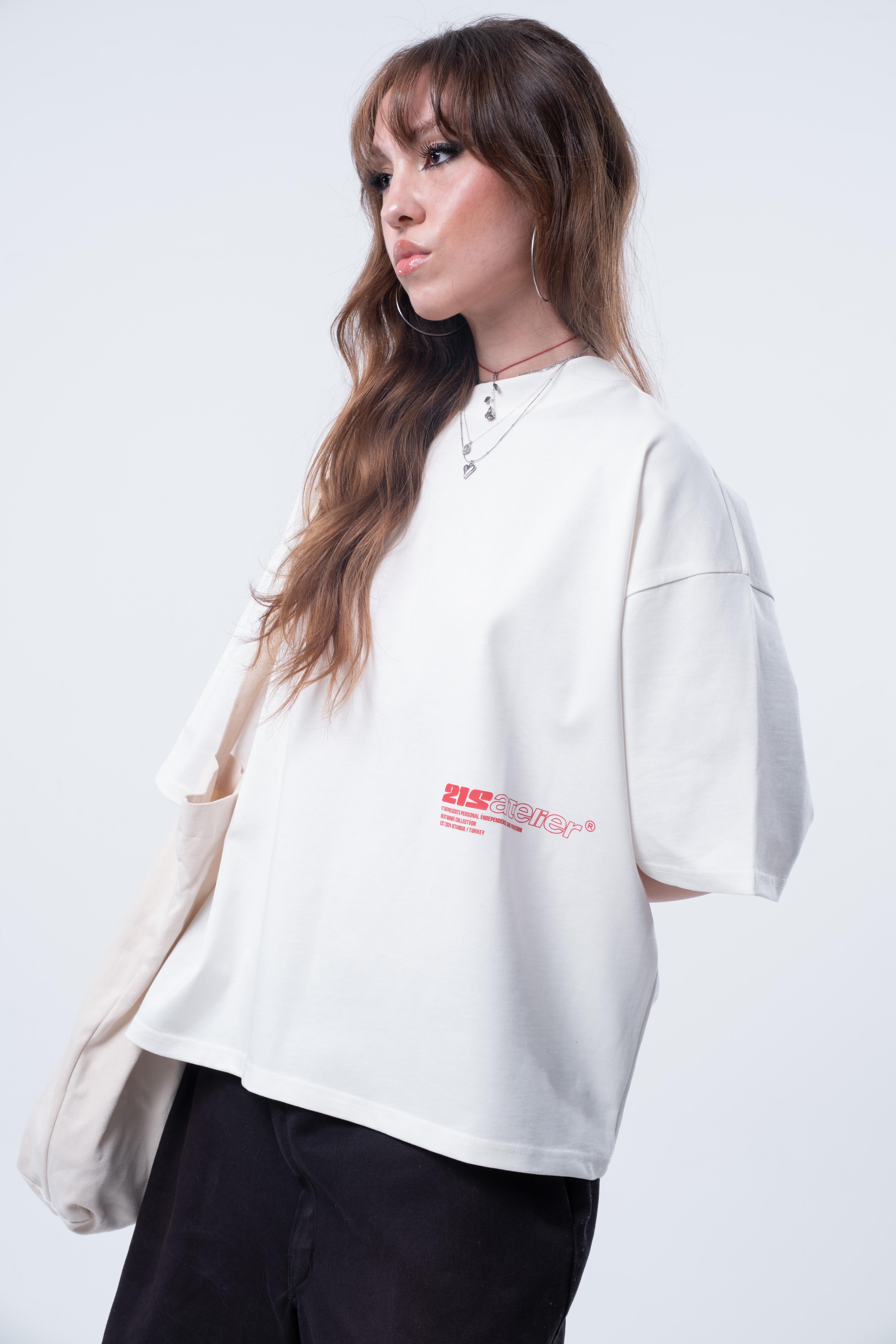 Kısa Kollu Boxy Fit T-shirt Kırık Beyaz