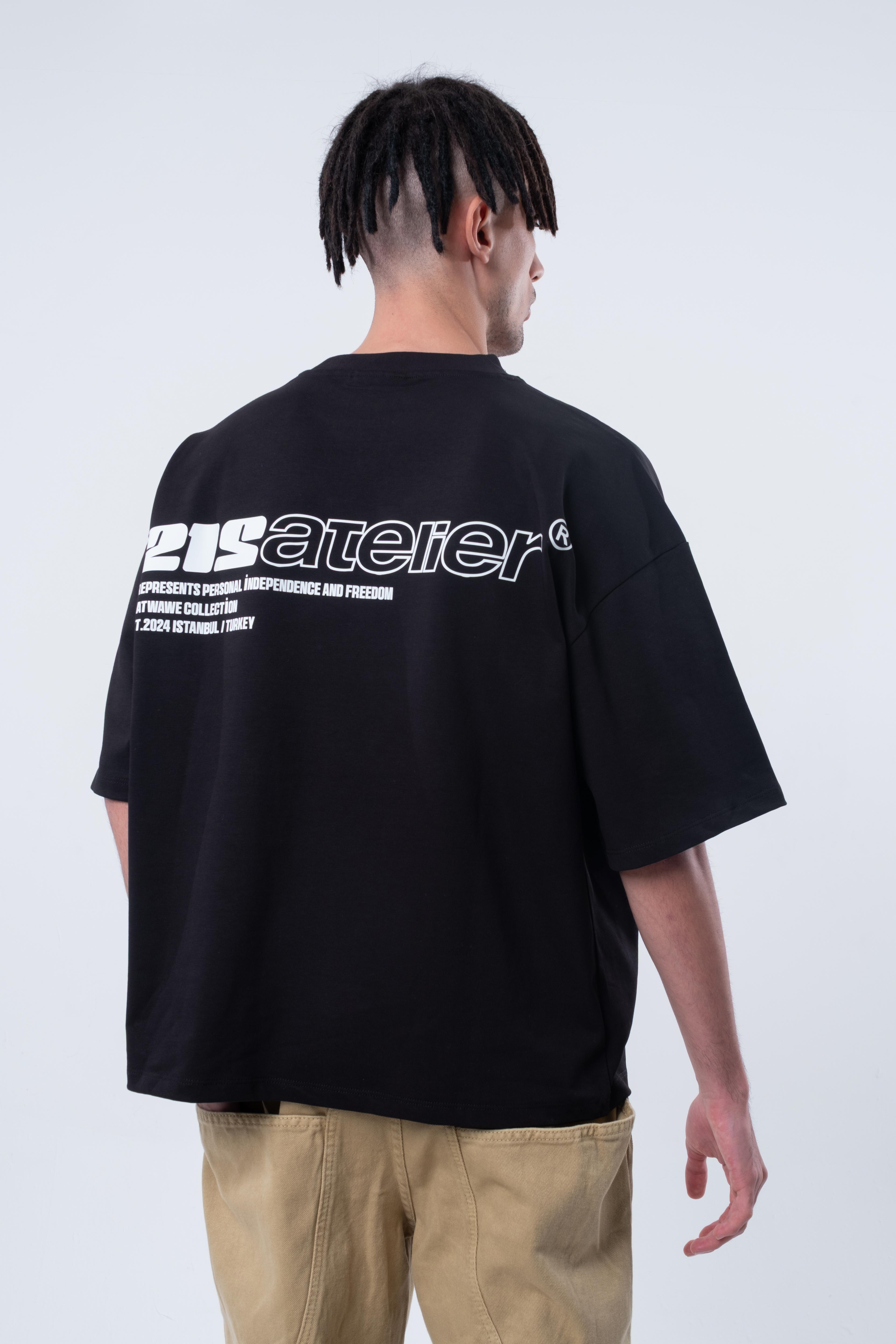 Kısa Kollu Baskılı Boxy Fit Siyah T-shirt
