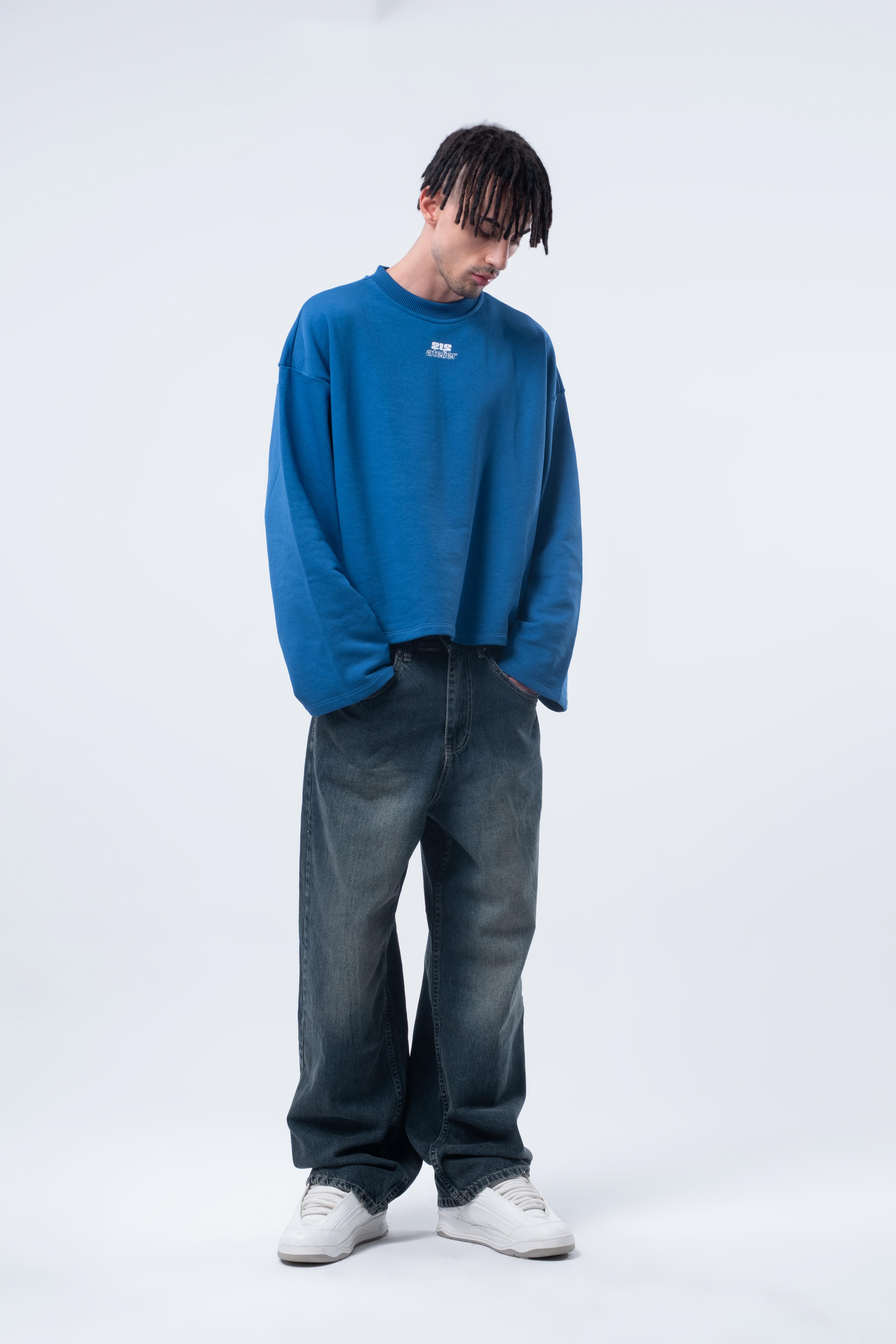 Uzun Kollu Boxy Fit Saks Sweatshirt