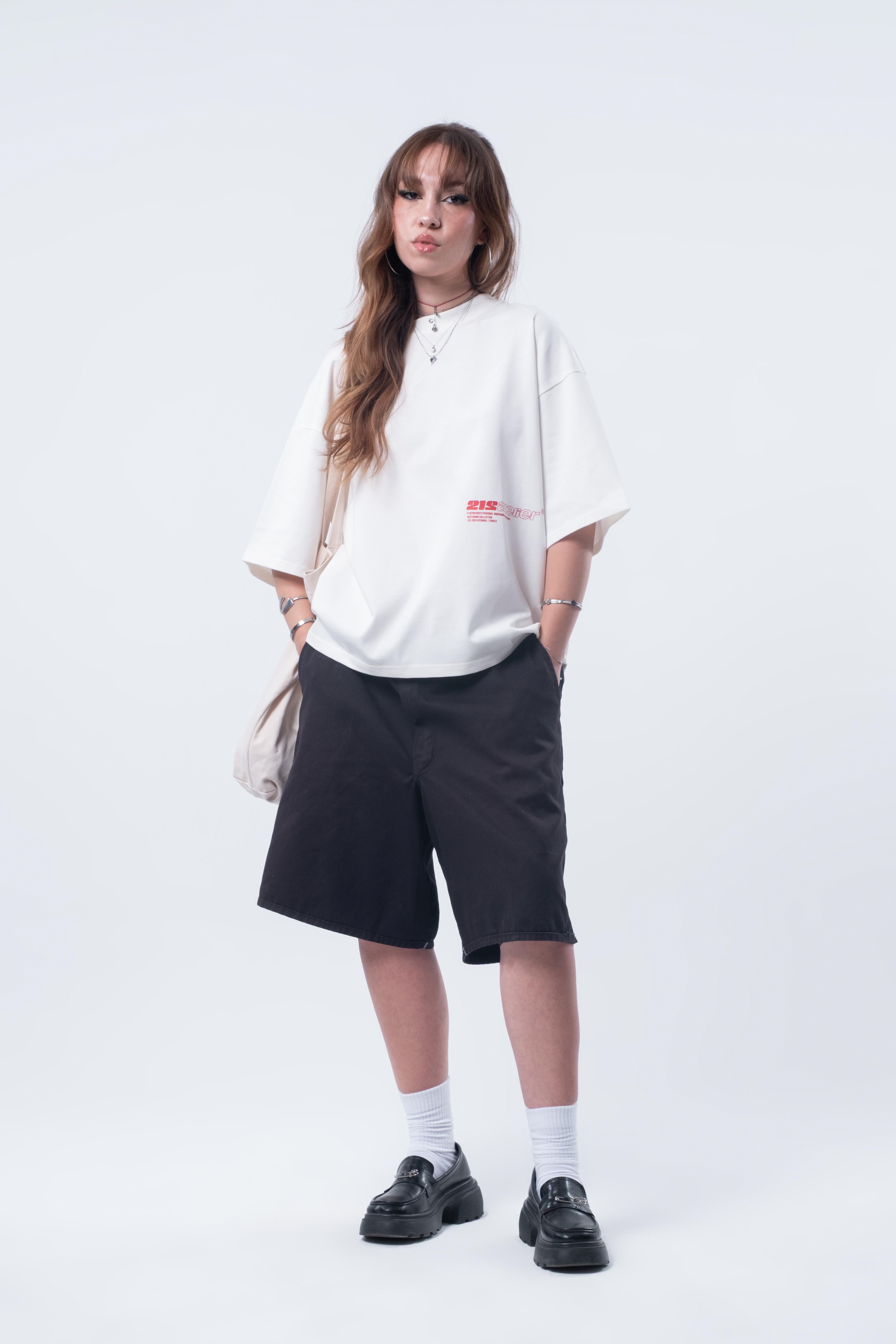 Kısa Kollu Boxy Fit T-shirt Kırık Beyaz