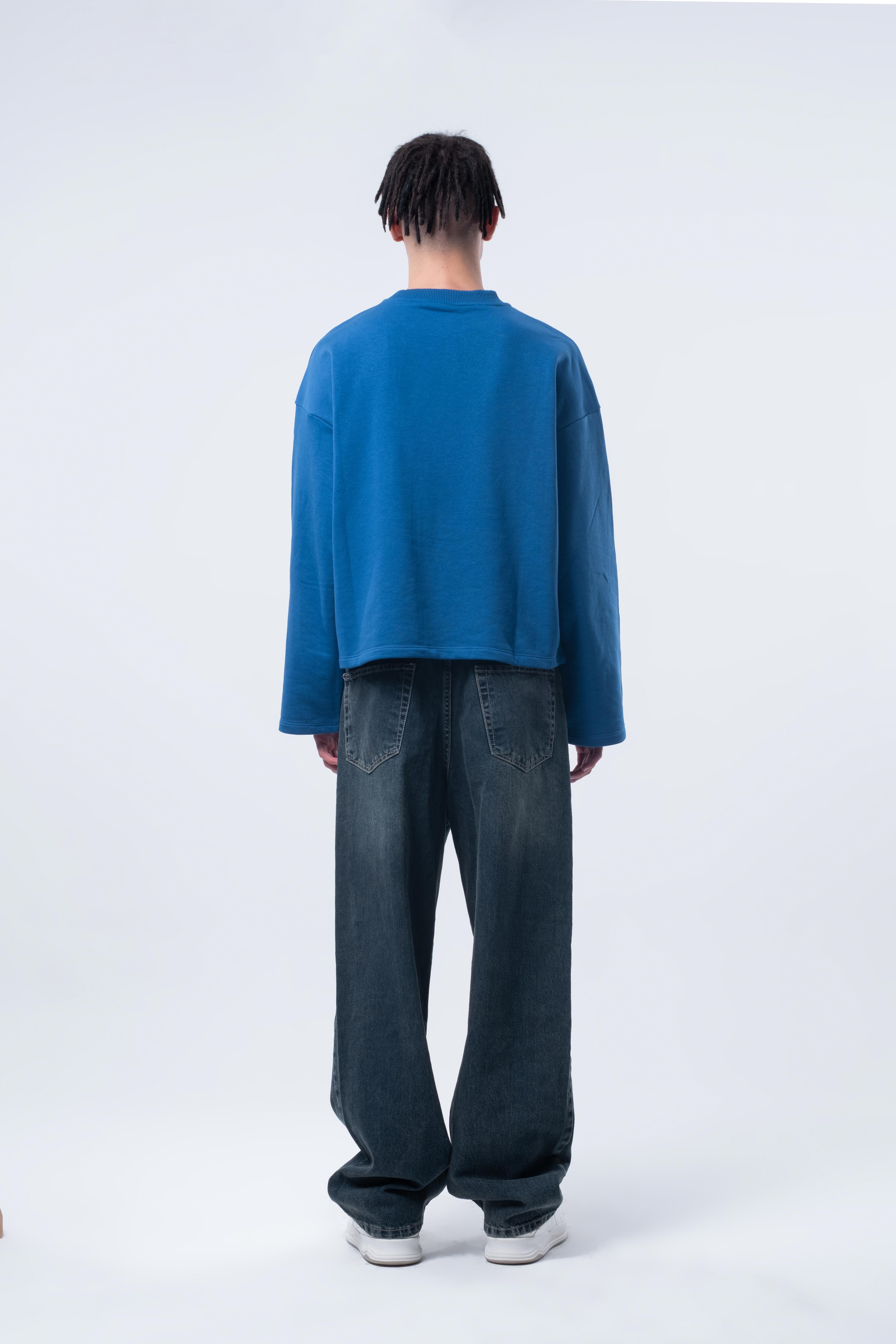 Uzun Kollu Boxy Fit Saks Sweatshirt