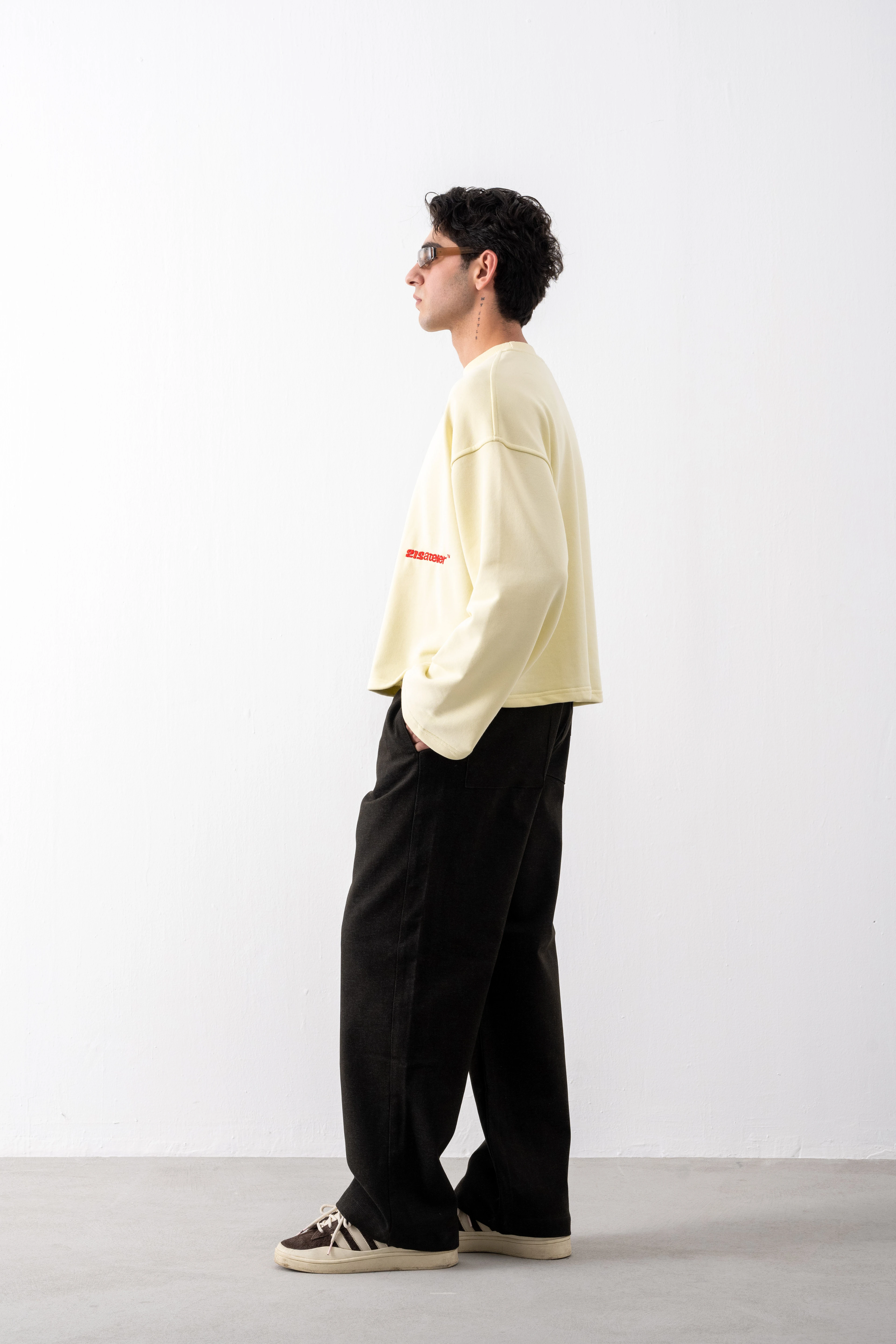 Ekru Cropped Boxy Fit Sweatshirt