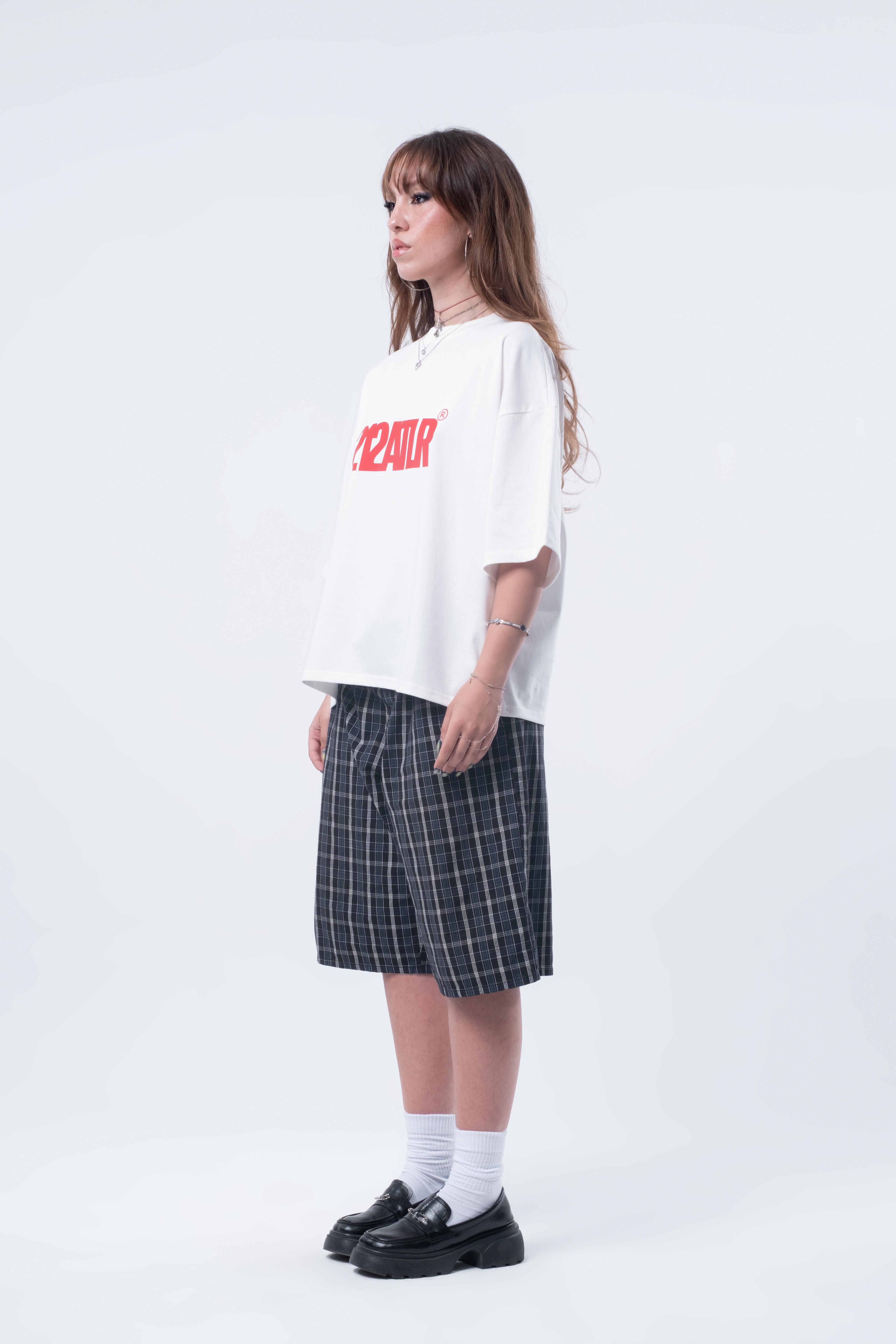 Kısa Kollu Boxy Fit Kırık Beyaz T-shirt 