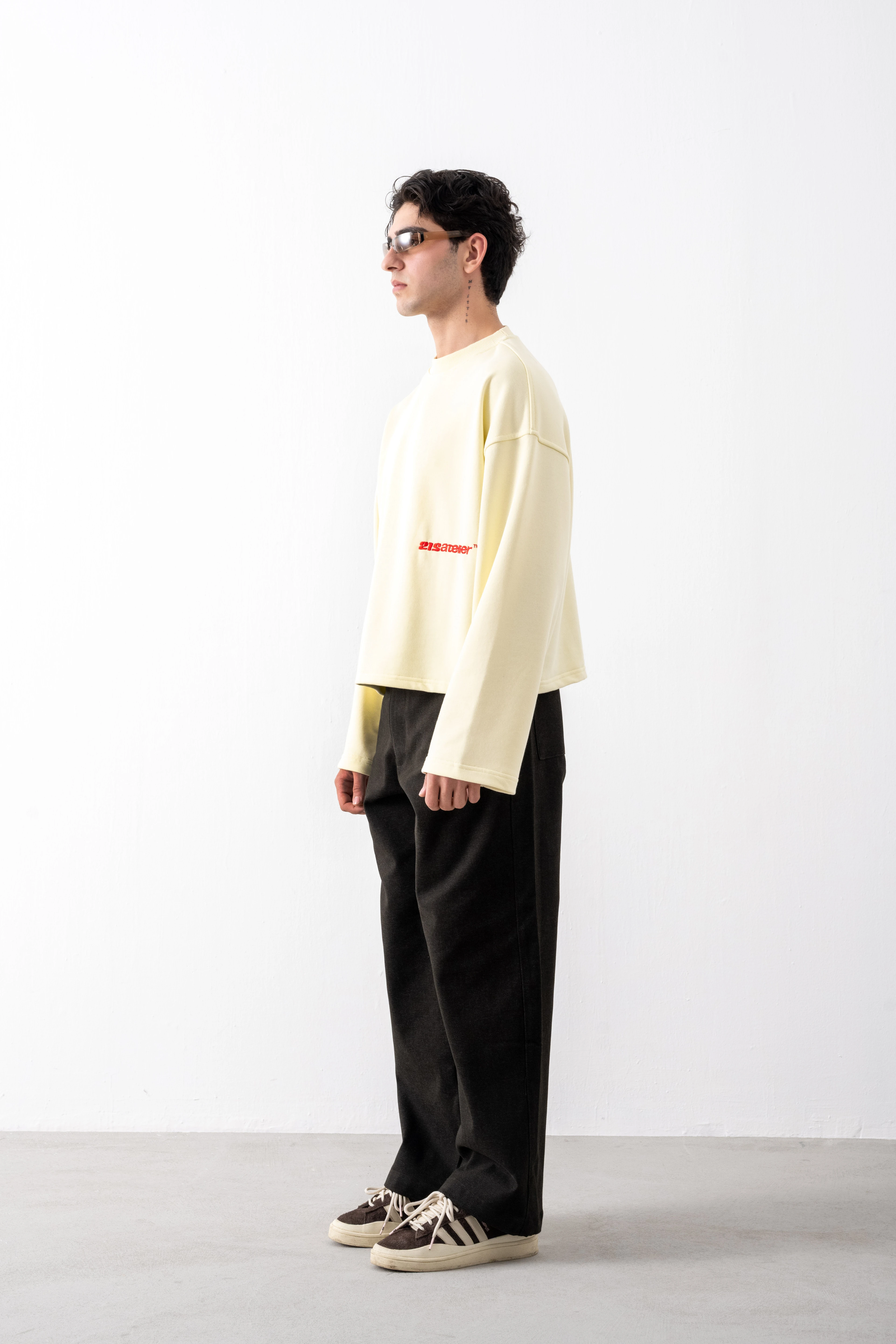 Ekru Cropped Boxy Fit Sweatshirt