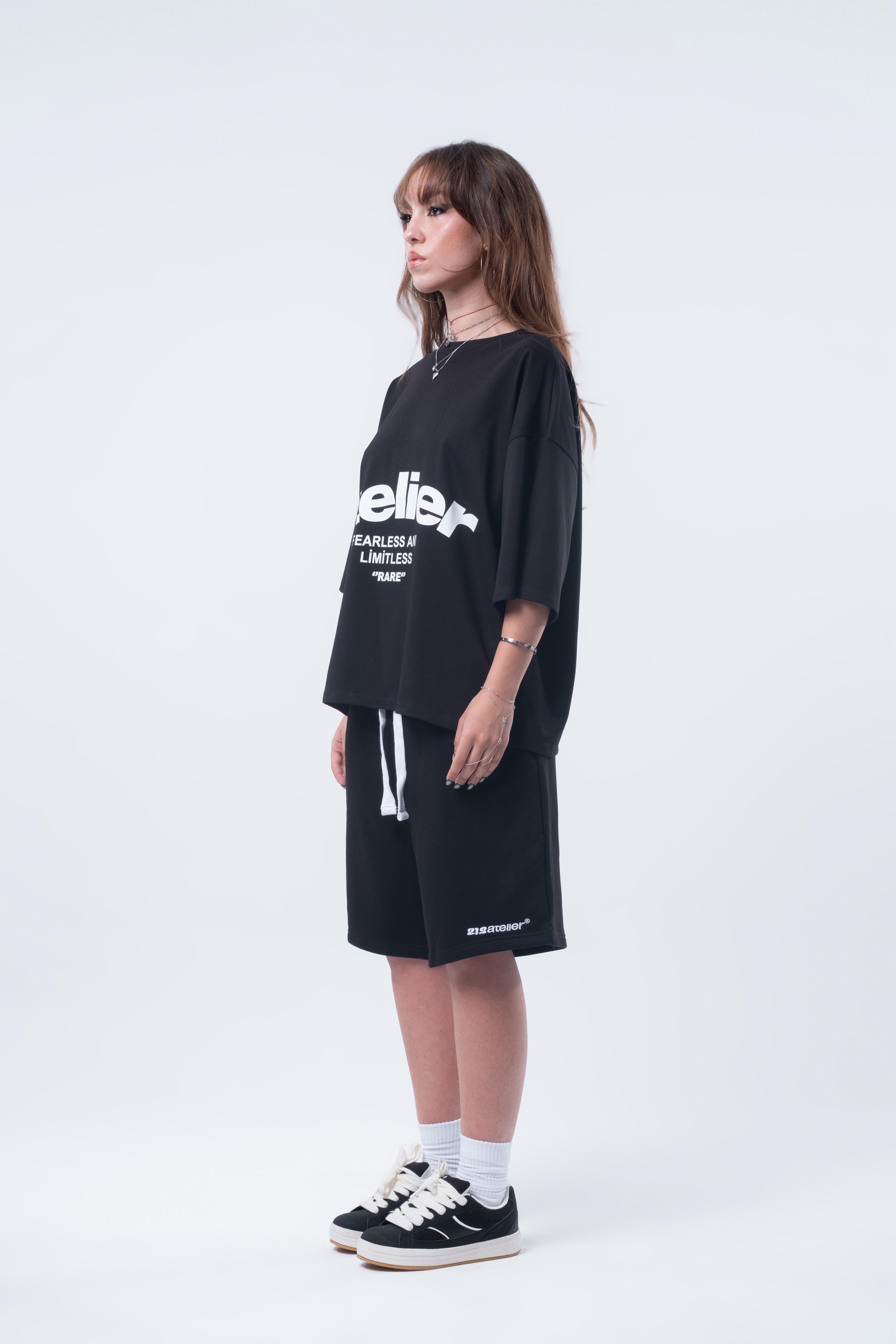 Kısa Kollu Boxy Fit T-shirt Siyah