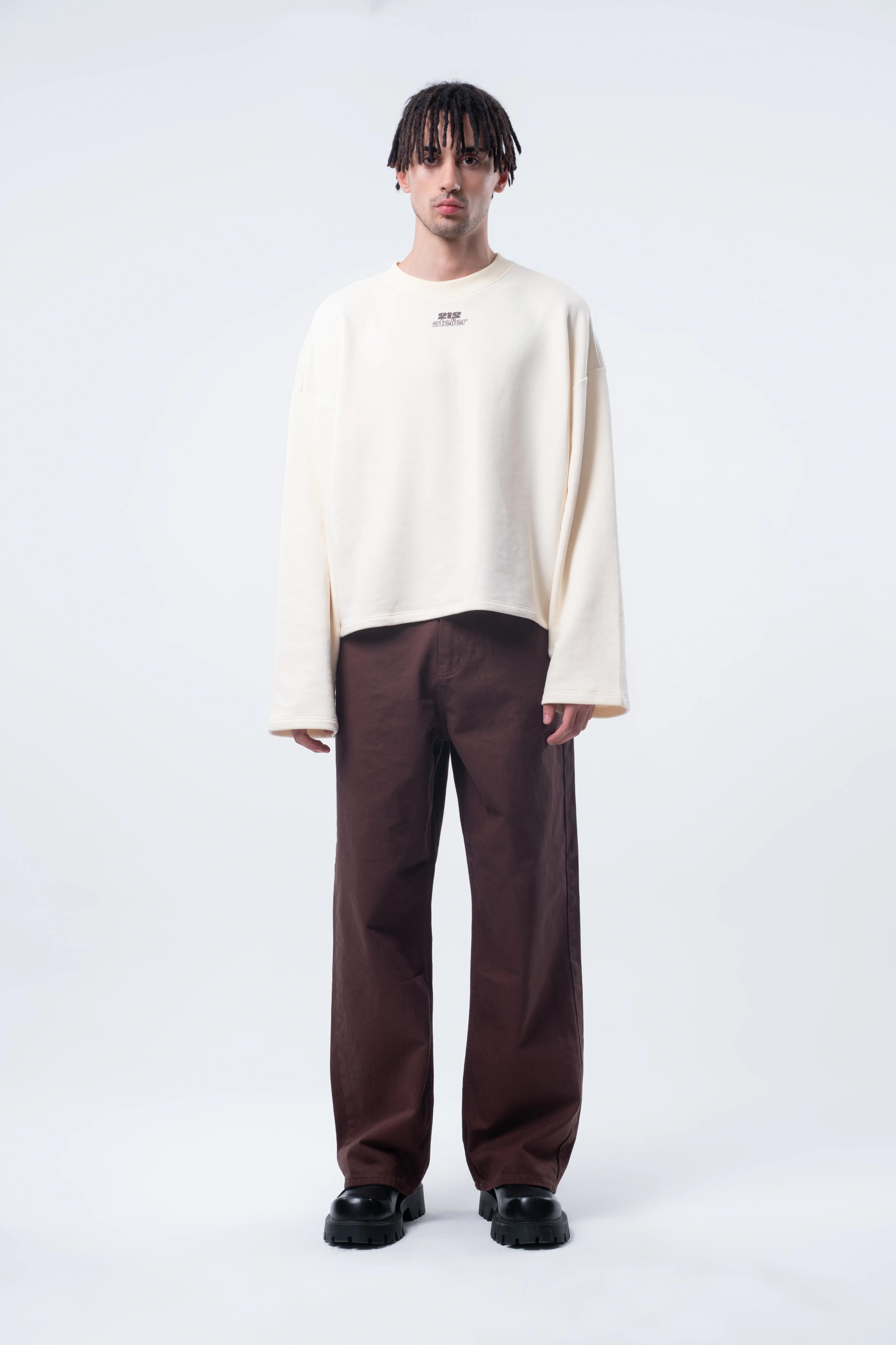 Uzun Kollu Boxy Fit Ecru Sweatshirt