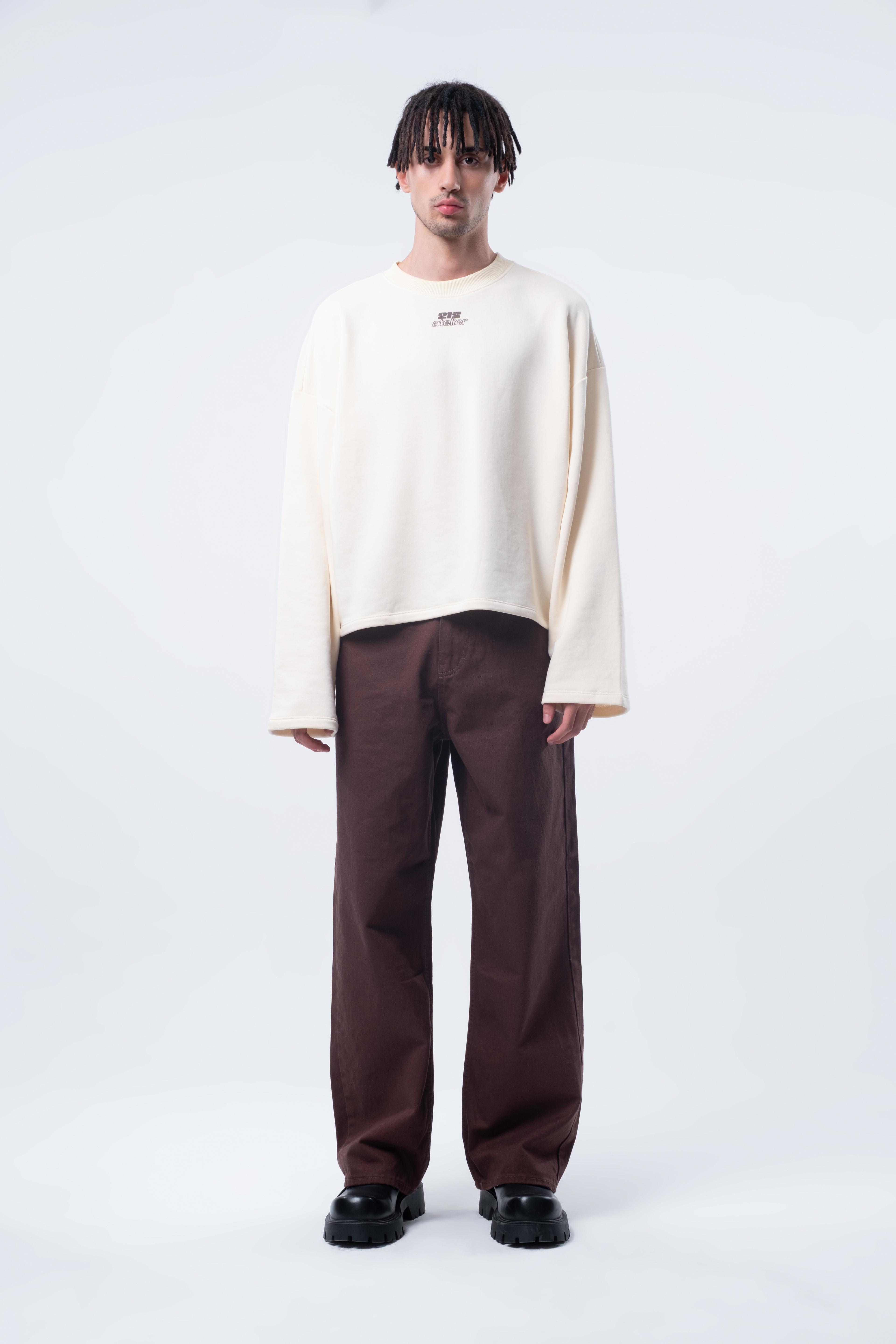 Uzun Kollu Boxy Fit Ecru Sweatshirt