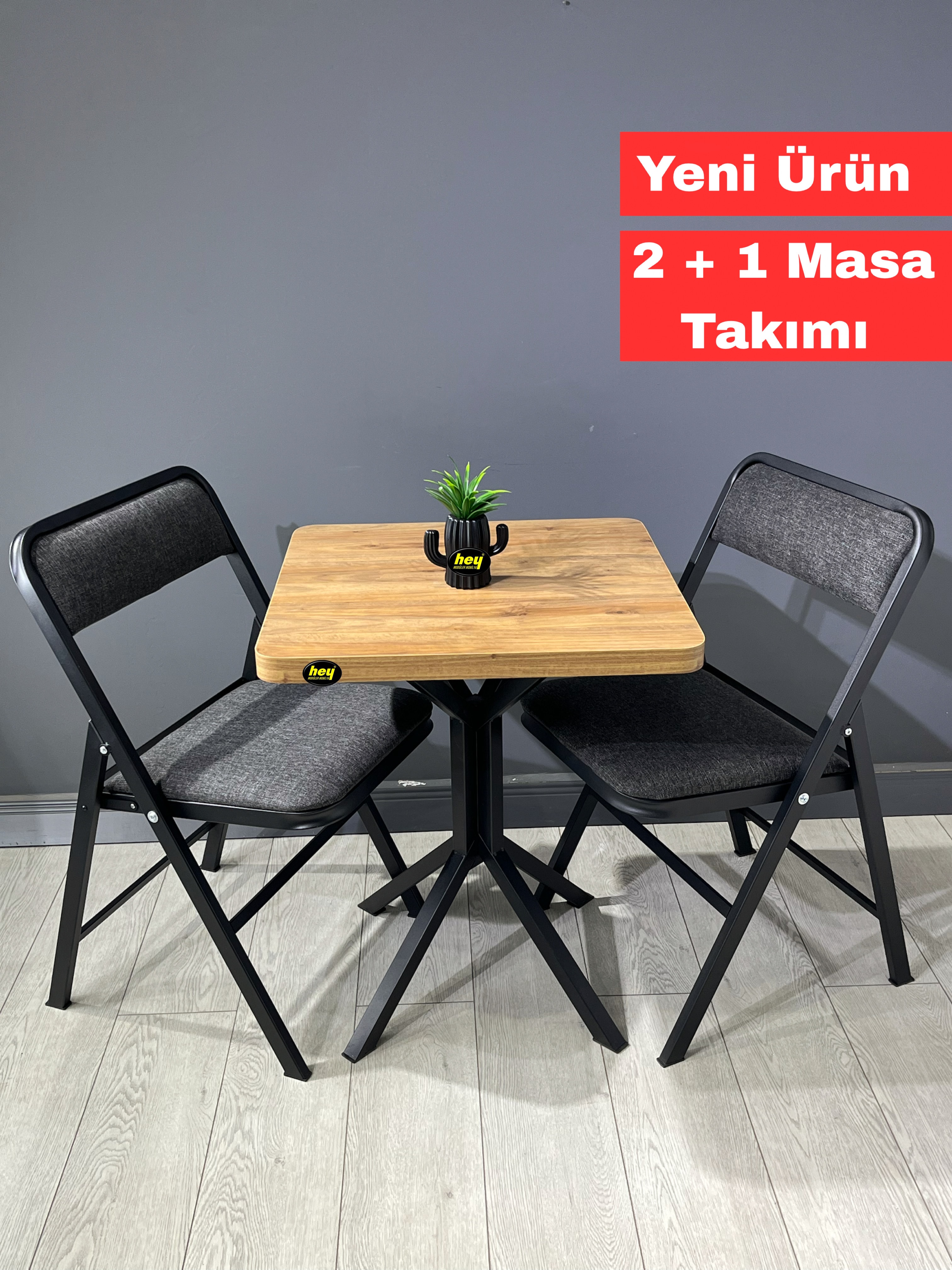 Mercan 2 Kişilik Kare Mutfak Yemek Masası Takımı 2+1 Keten Gri 60 Cm
