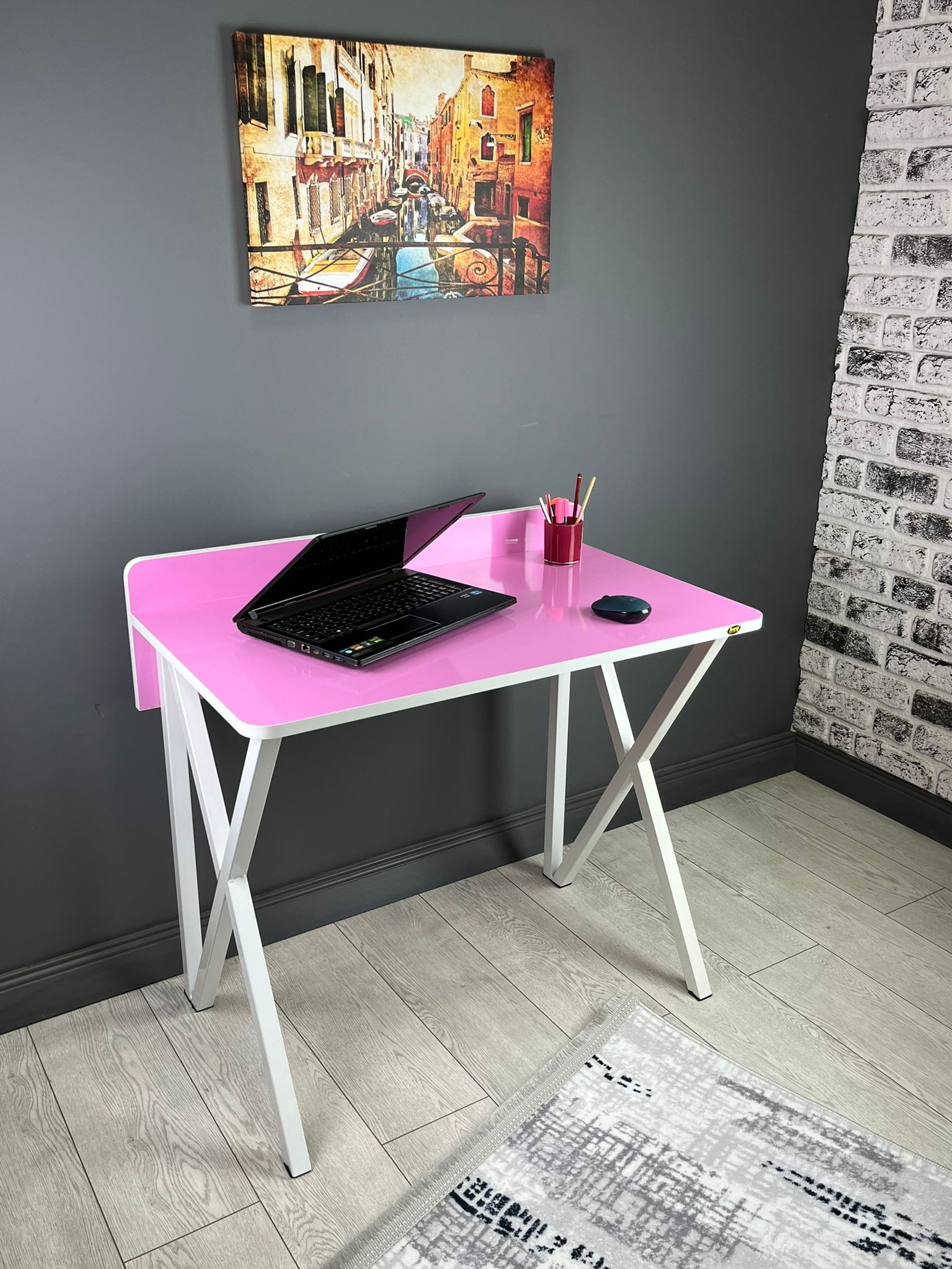 Hayal Çalışma Masası Bilgisayar Ofis Masası Metal Ayaklı 90 cm - Pembe