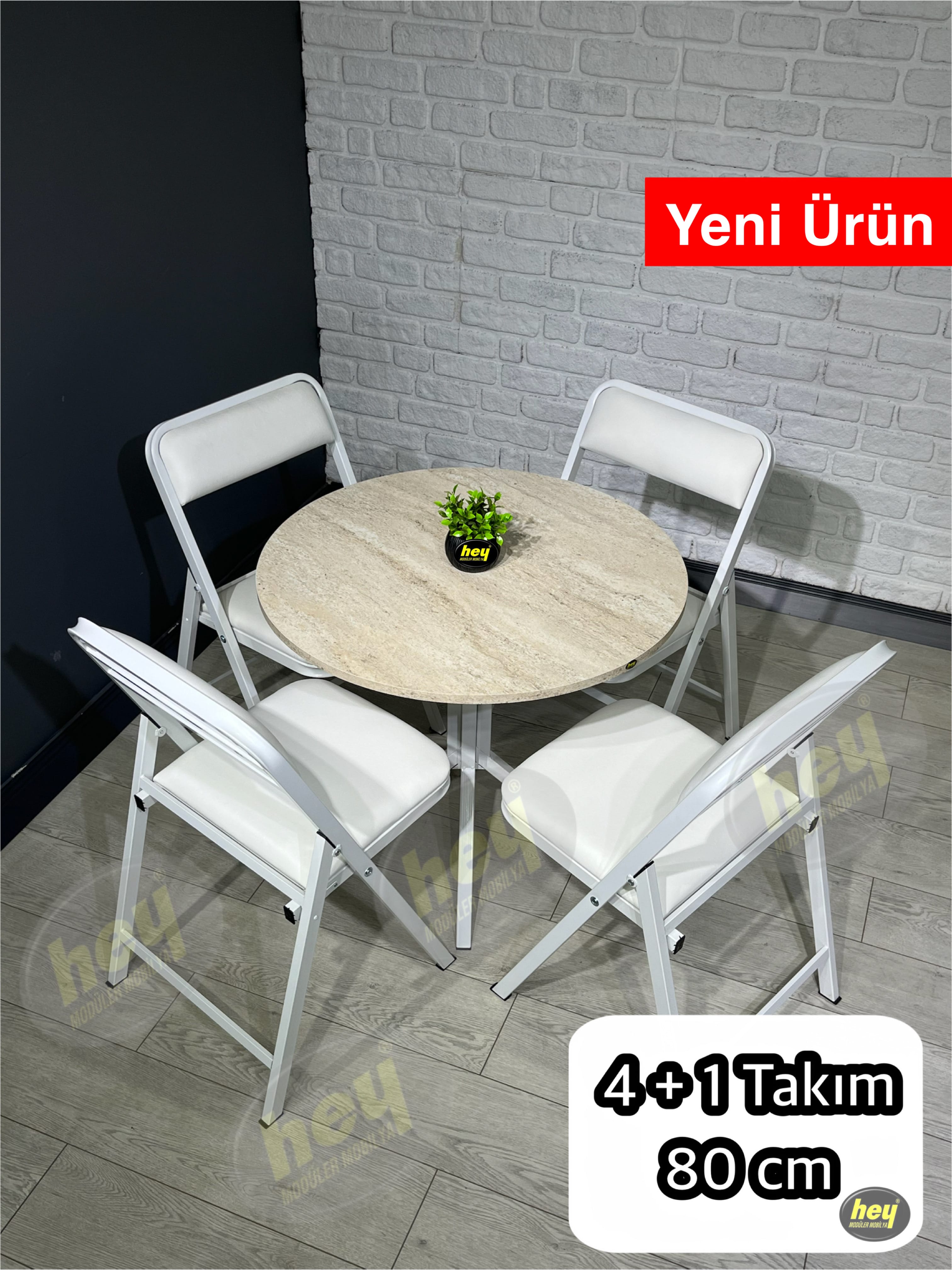  Aras 4 Kişilik Yuvarlak Mutfak Yemek Masası Takımı 4+1  80 cm