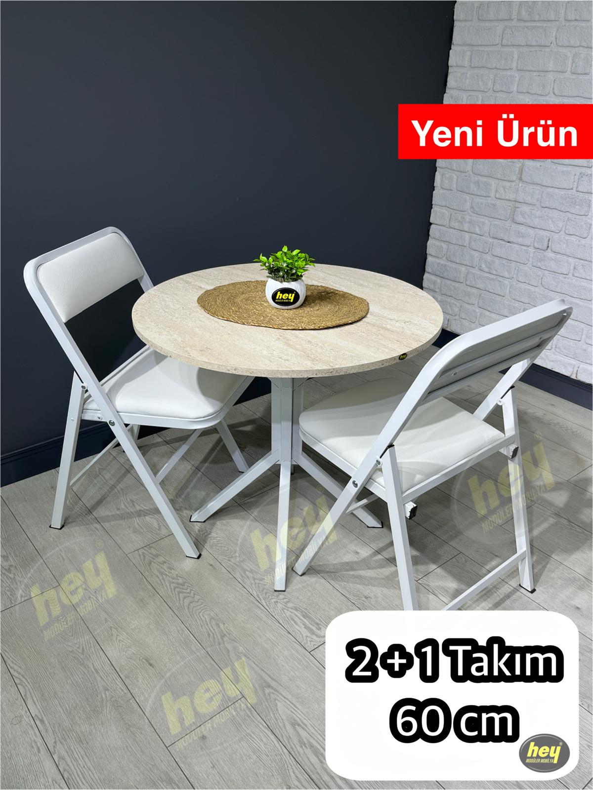  Mercan 2 Kişilik Yuvarlak Mutfak Yemek Masası Takımı 2+1  60 cm