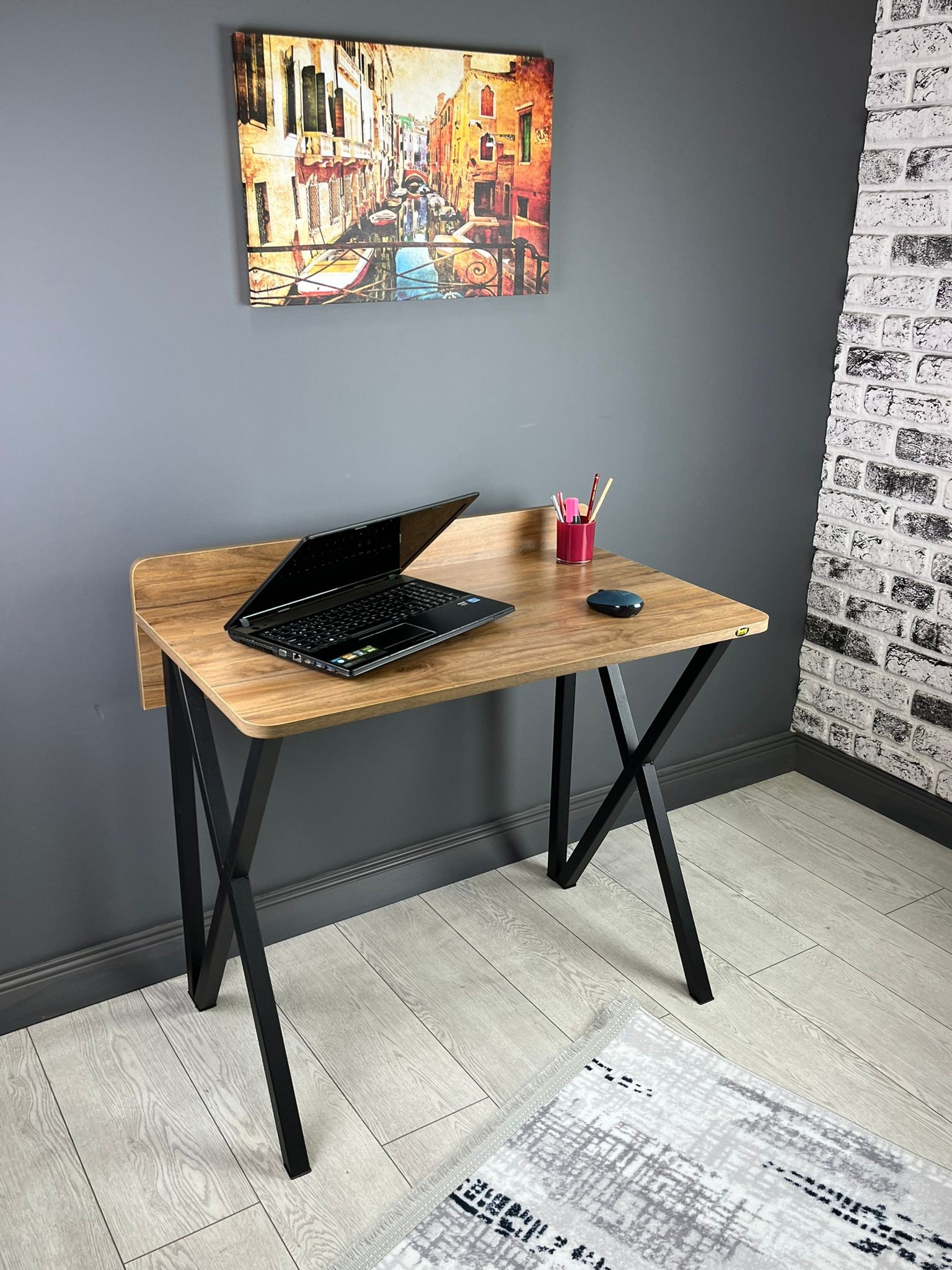 Hayal Çalışma Masası Bilgisayar Ofis Masası Metal Ayaklı 90 cm - Ceviz