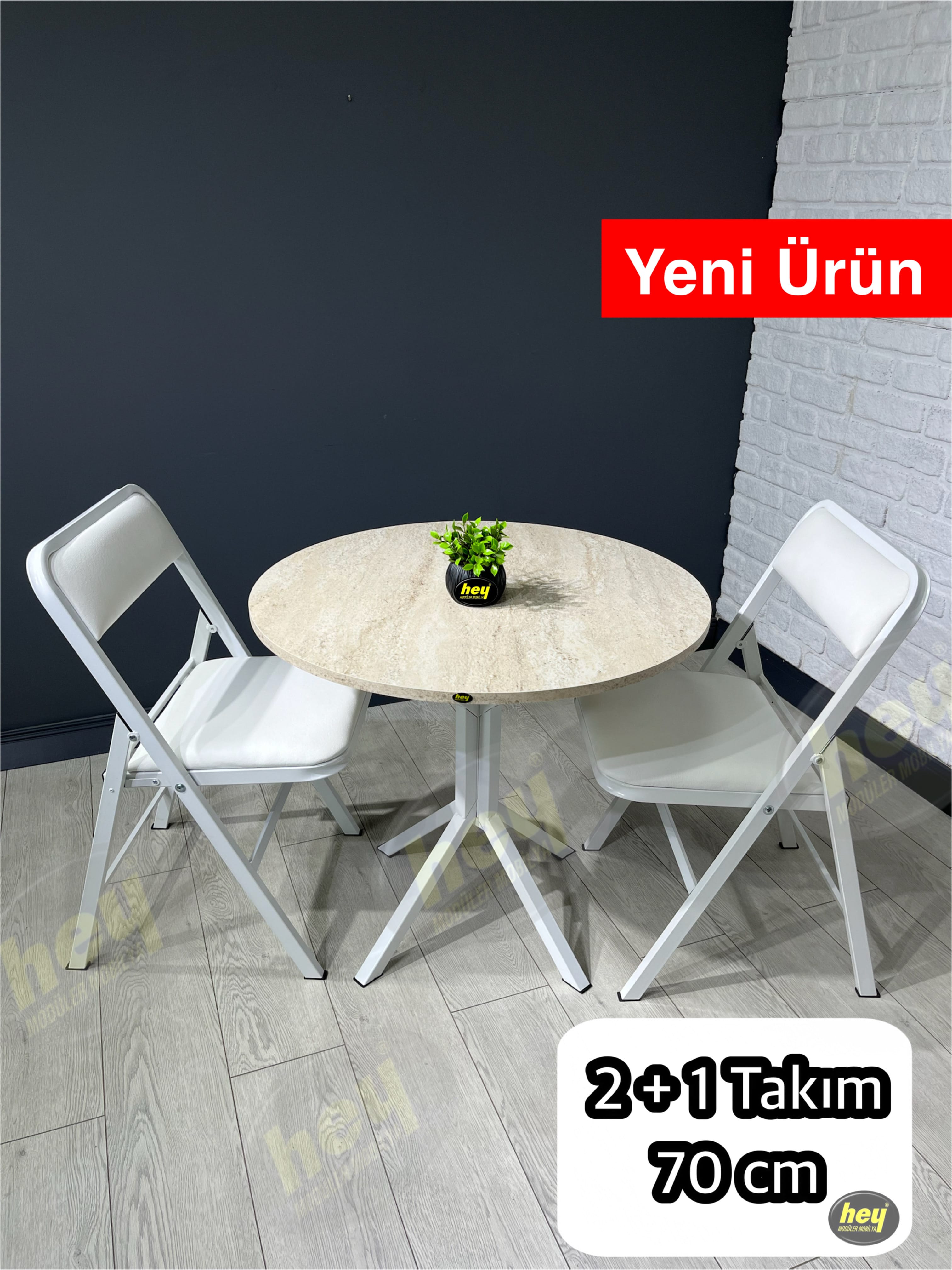 Pars 2 Kişilik Yuvarlak Mutfak Yemek Masası Takımı 2+1  70 cm