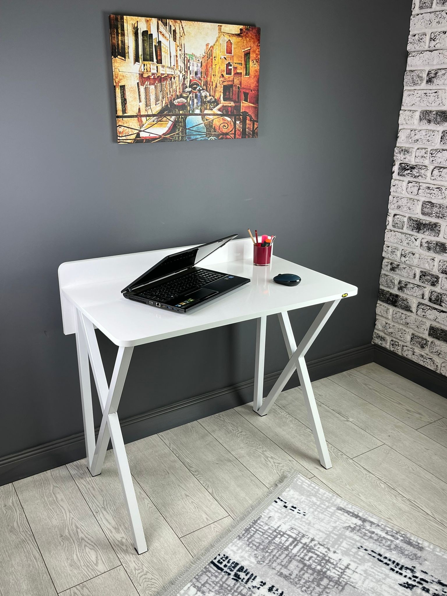 Hayal Çalışma Masası Bilgisayar Ofis Masası Metal Ayaklı 90 cm - Beyaz