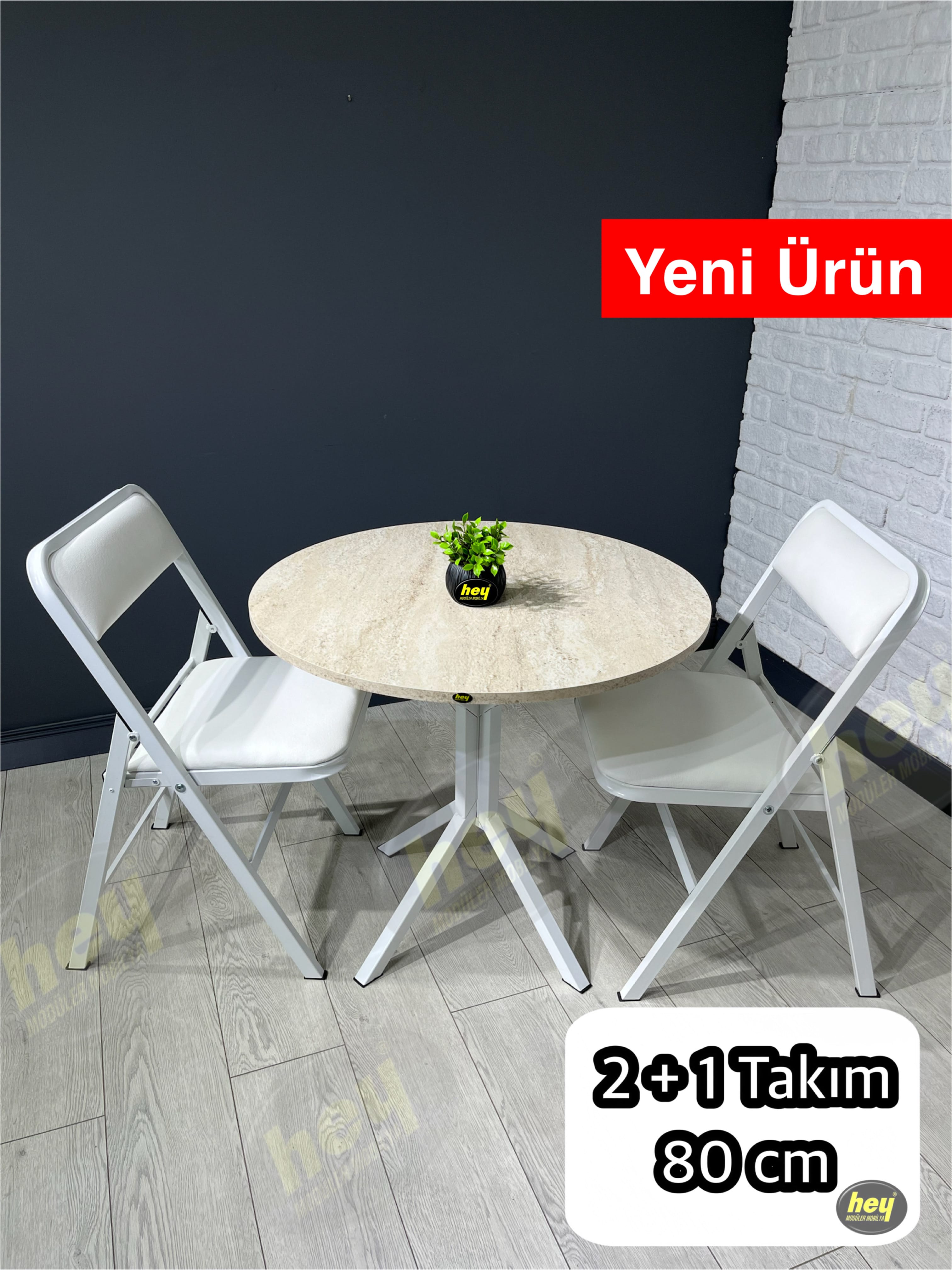 Aras 2 Kişilik Yuvarlak Mutfak Yemek Masası Takımı 2+1  80 cm