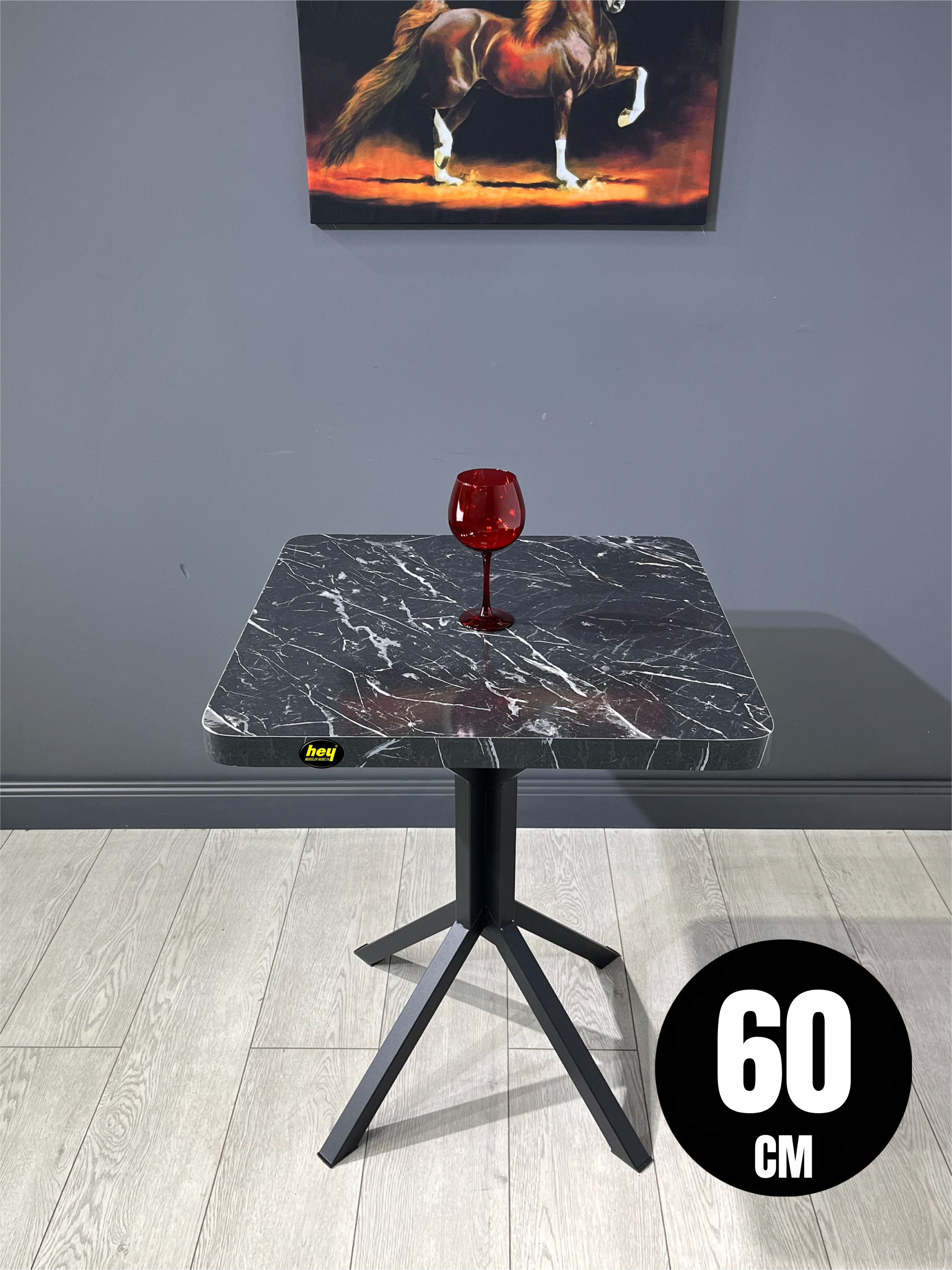 Zeren Kare 60 cm Balkon Masası Mutfak Yemek Masası Metal Siyah Ayak