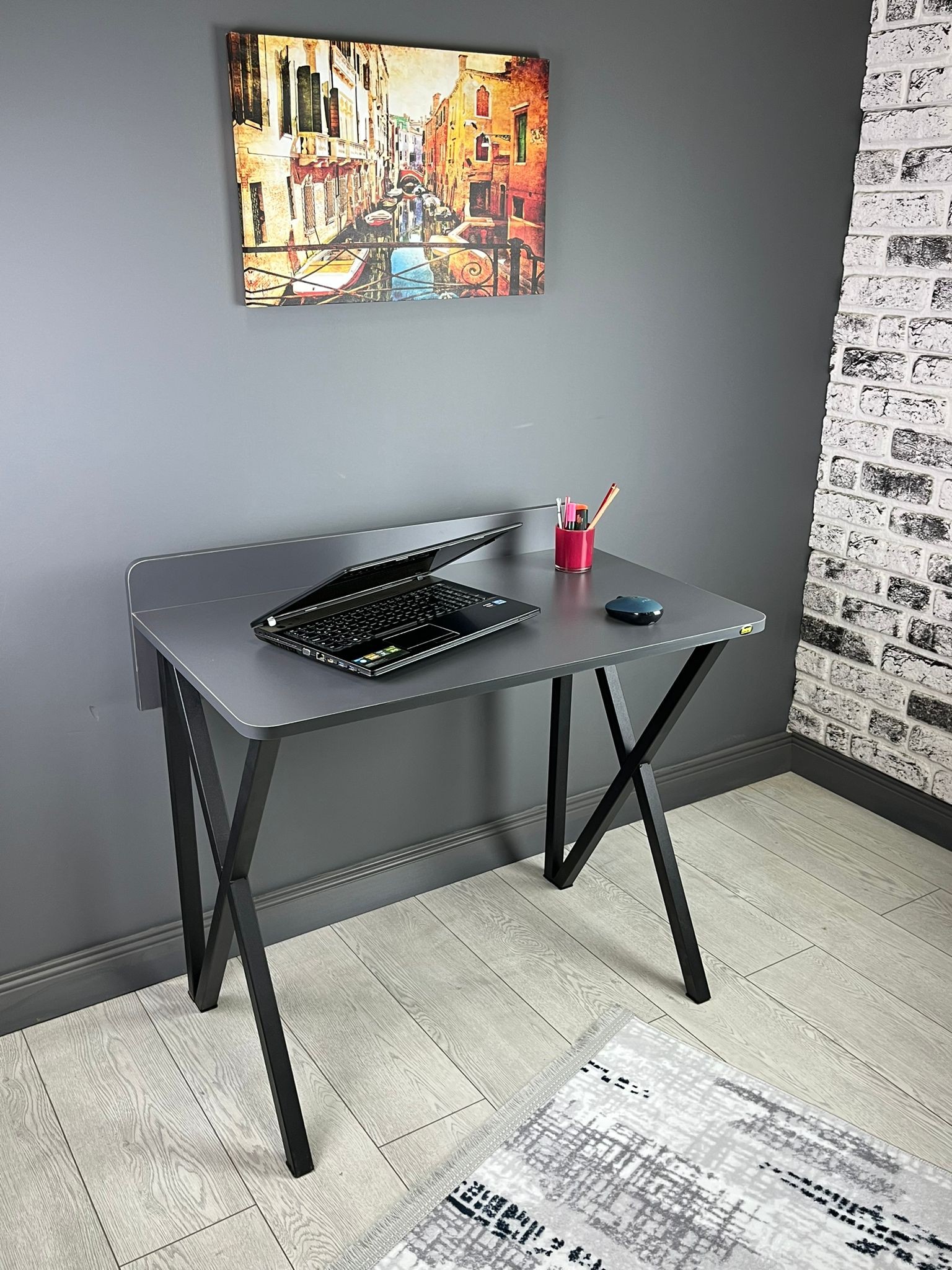 Hayal Çalışma Masası Bilgisayar Ofis Masası Metal Ayaklı 90 cm - Antrasit