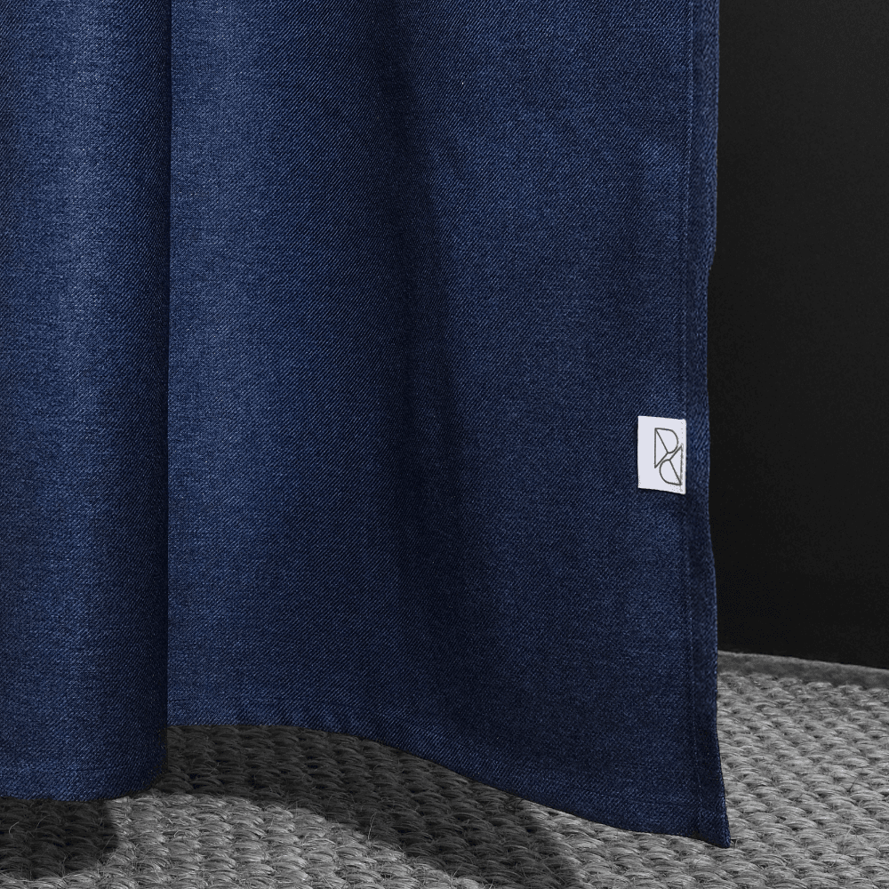 Lacivert Alt Bordürlü Keten Görünümlü Polyester Tül Fon Perde (2 Kanat Perde 160×260 cm)