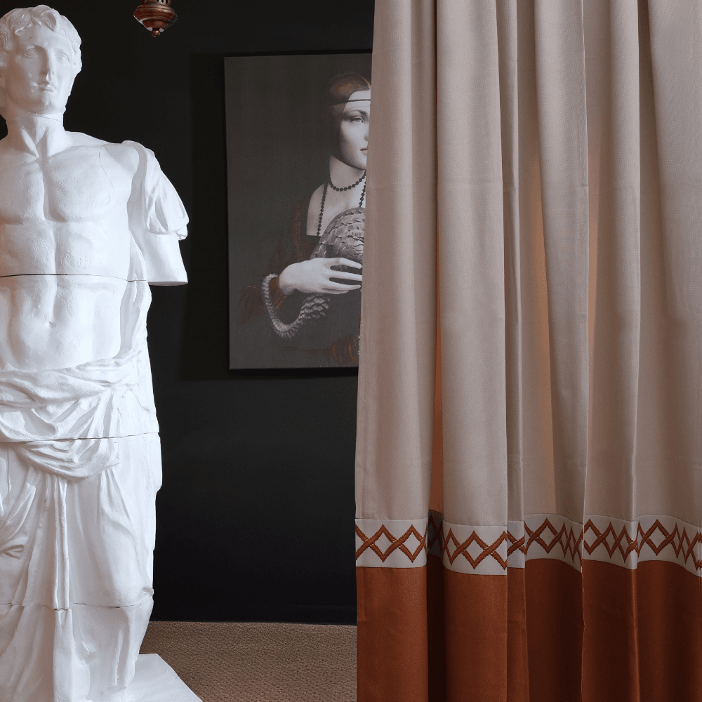 Geometrik Desenli İki Renkli Modern Perde Bordür