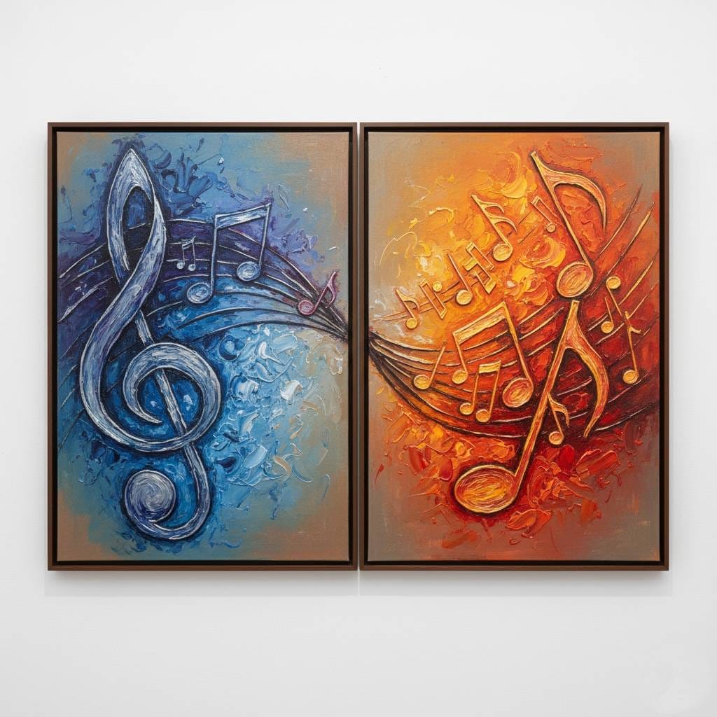 Sound Spectrum Müzik Notaları ve Sol Anahtarı Akrilik Boyu İkili Tablo 1038