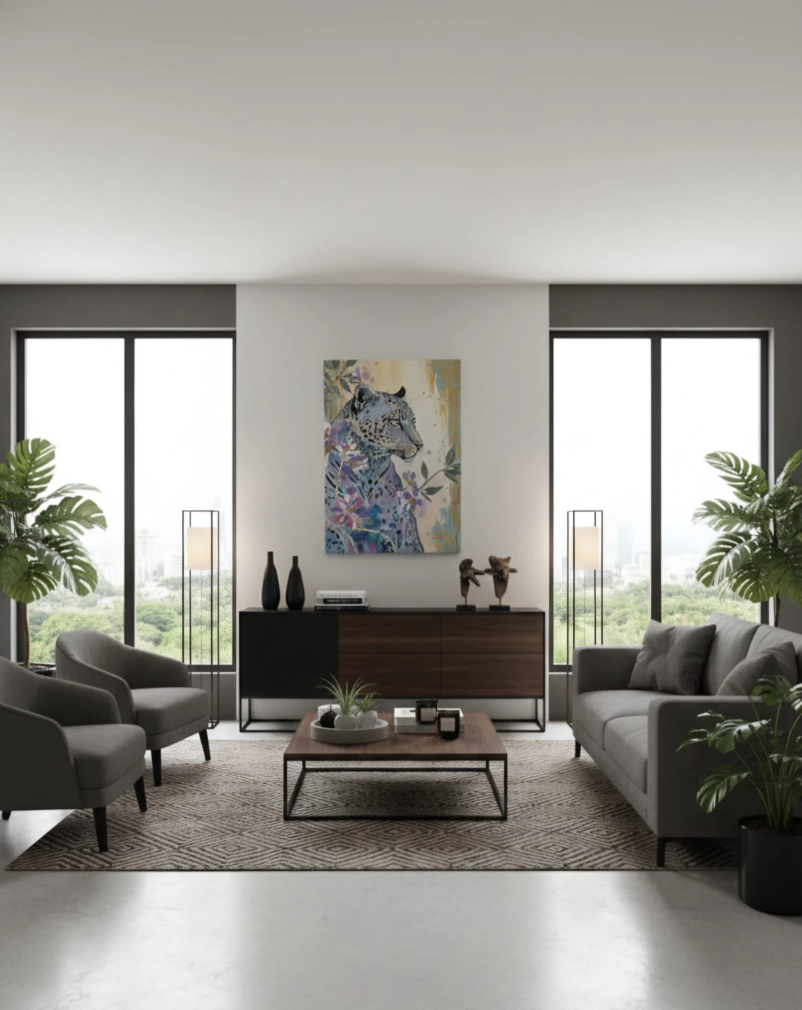 Wild Bloom Dokulu Mavi Leopar Orjinal Yağlı Boya Kabartmalı Tablo  1045