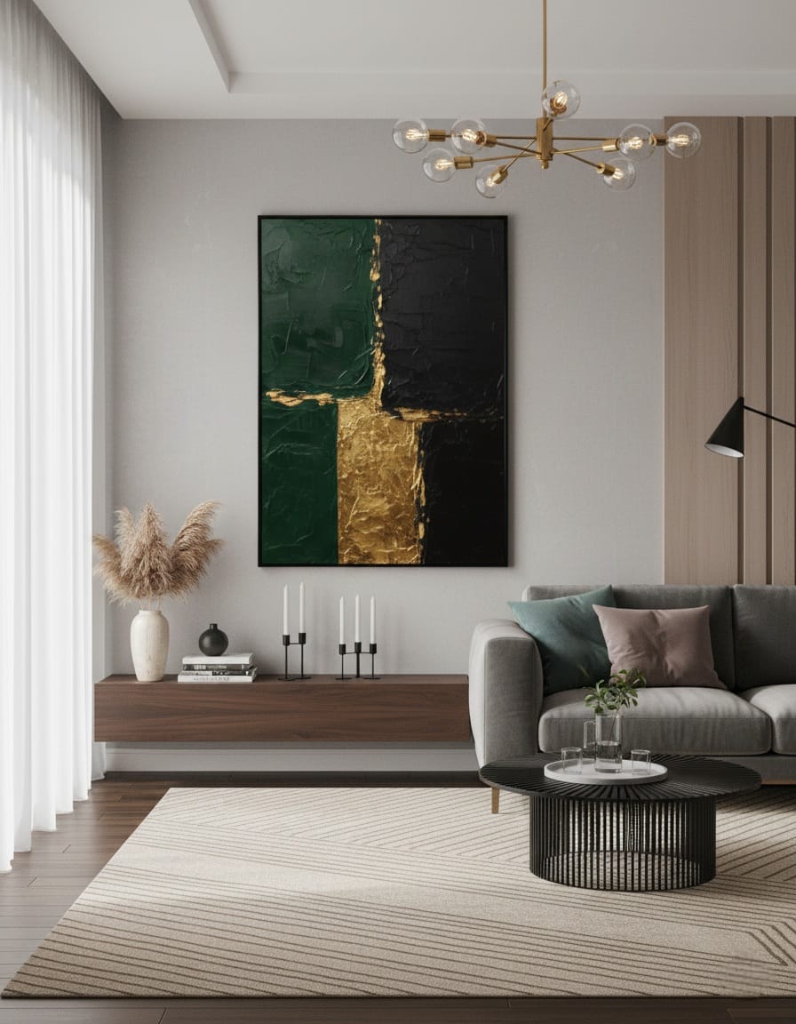 Golden Depth Zümrüt ve Altın Renklerinin Asilliği Yağlı Boya Tablosu Altın Derinlik 1029