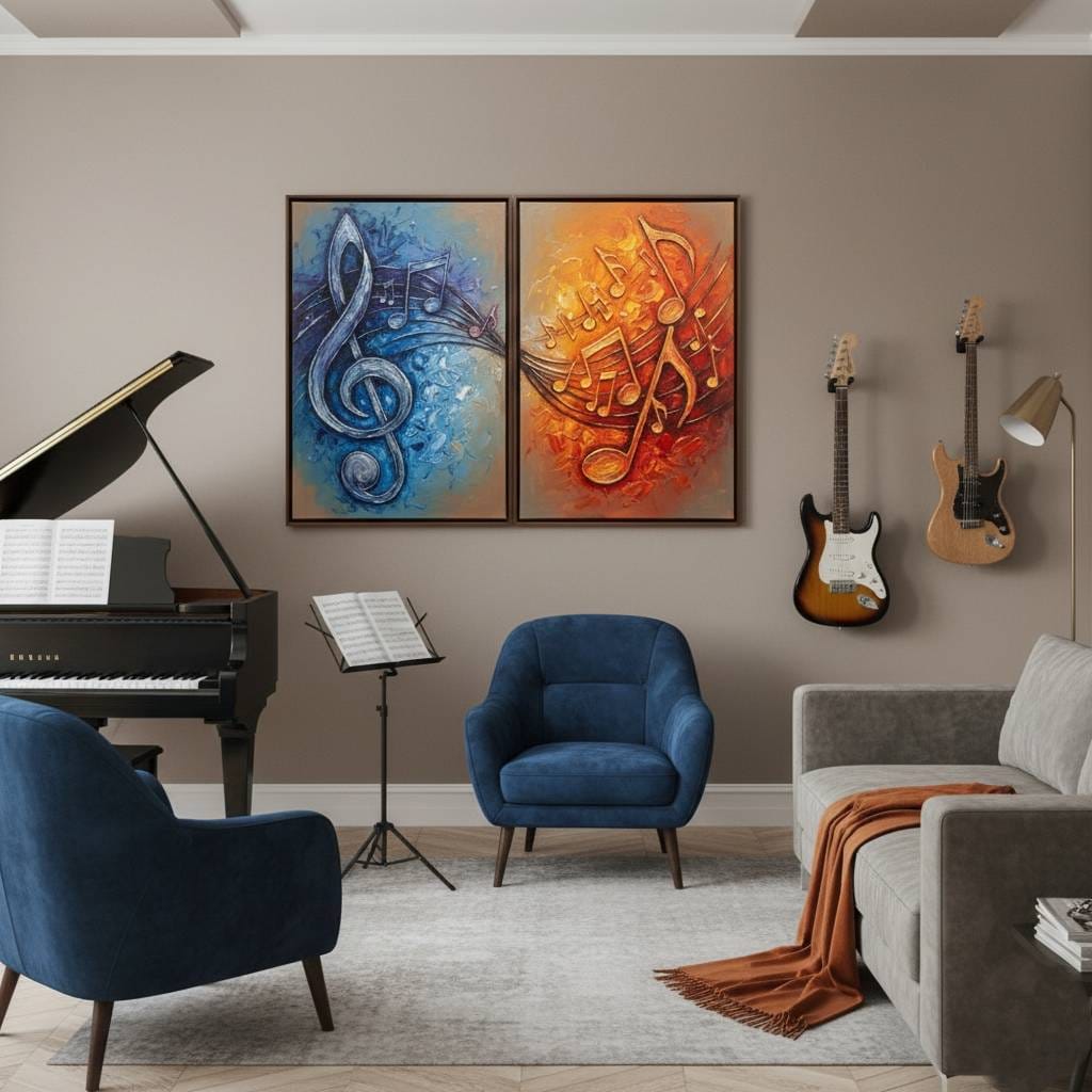 Sound Spectrum Müzik Notaları ve Sol Anahtarı Akrilik Boyu İkili Tablo 1038