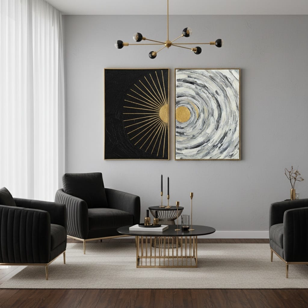 Sunburst Swirl Altın Güneş Işını Efektli İkili Tablo 1030