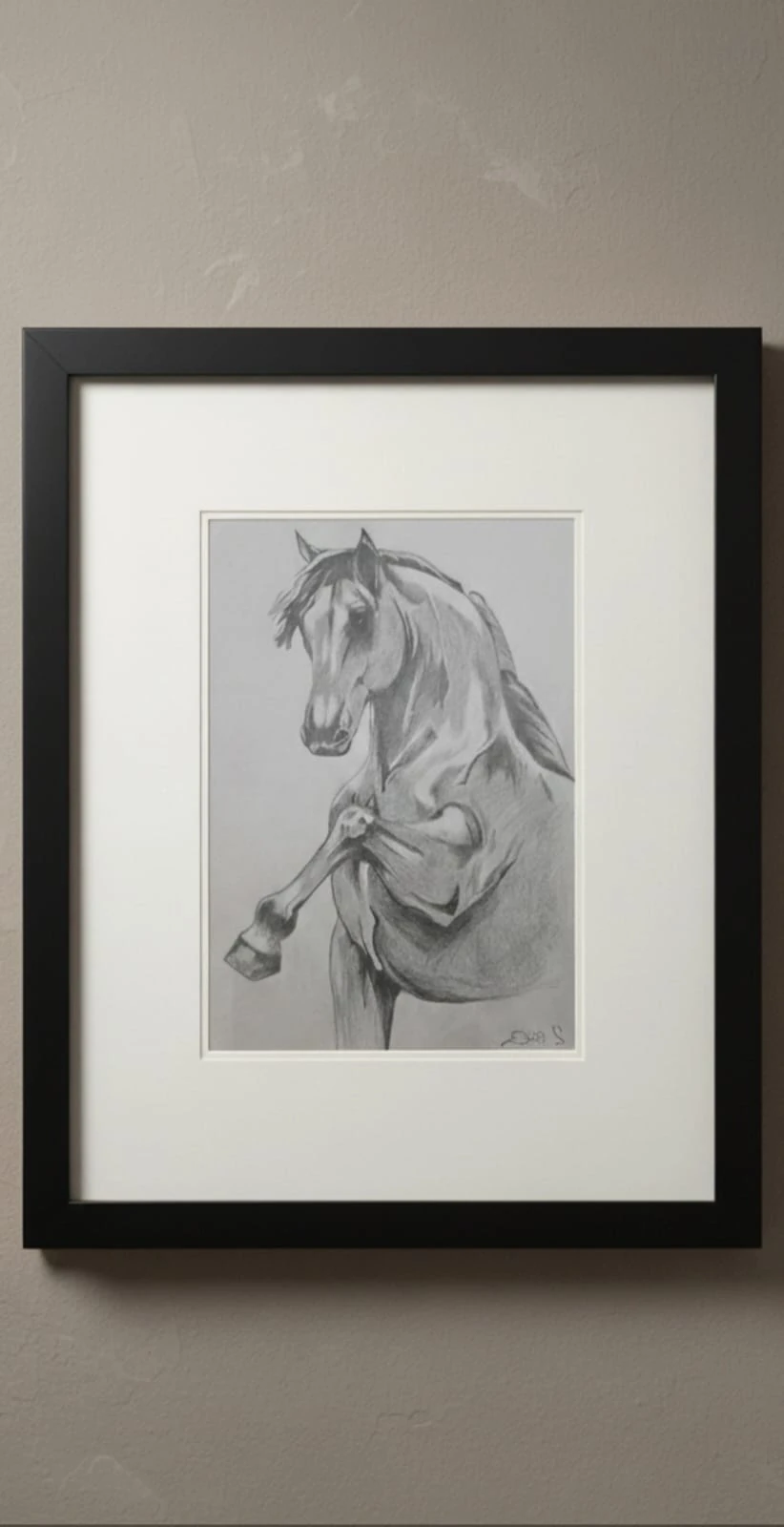 Karakalem Şahlanan At Çalışması Tablosu 35x50cm 2006