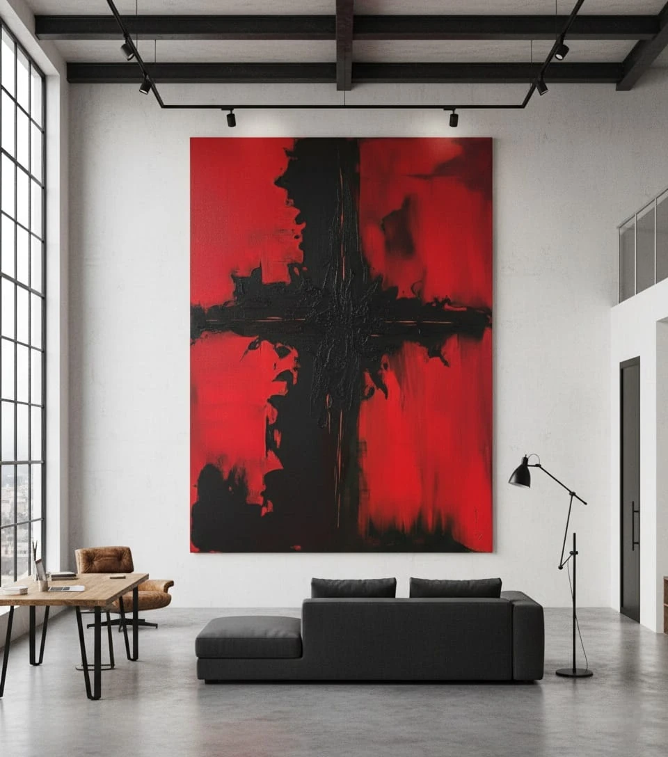 Cirimson Divide Kızıl Bölünme Modern Sanat Soyut Tablo  1032