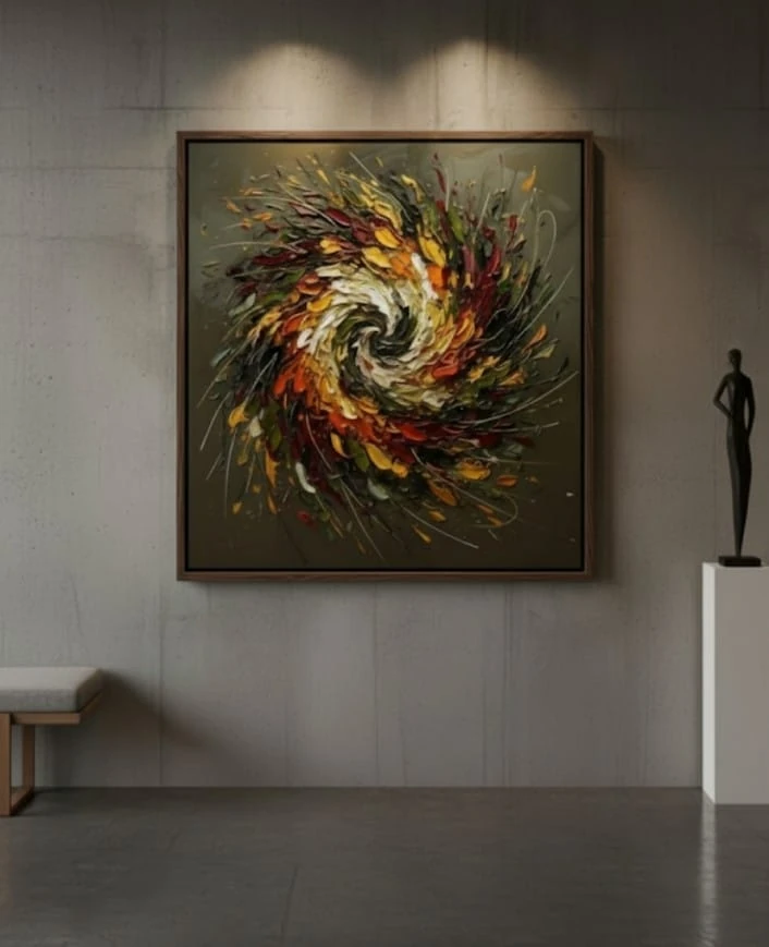 Sonbahar Girdabında Doğa Sarmalının Yeniden Doğuşu Dokulu Akrilik Boya Tablosu 1015