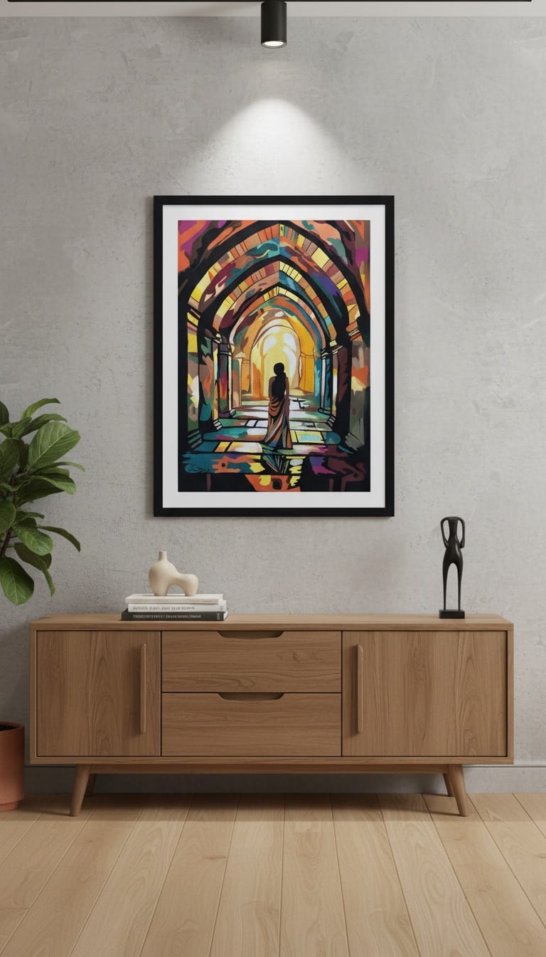 Walking to the Sun Canlı Renkli Geçişli Akrilik Boya Tablosu 1008