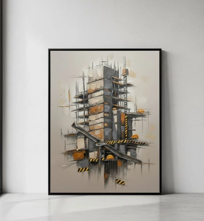 Soyut İnşaatın Mimari Ritmini Yansıtması Dokulu Akrilik Tablo 1019