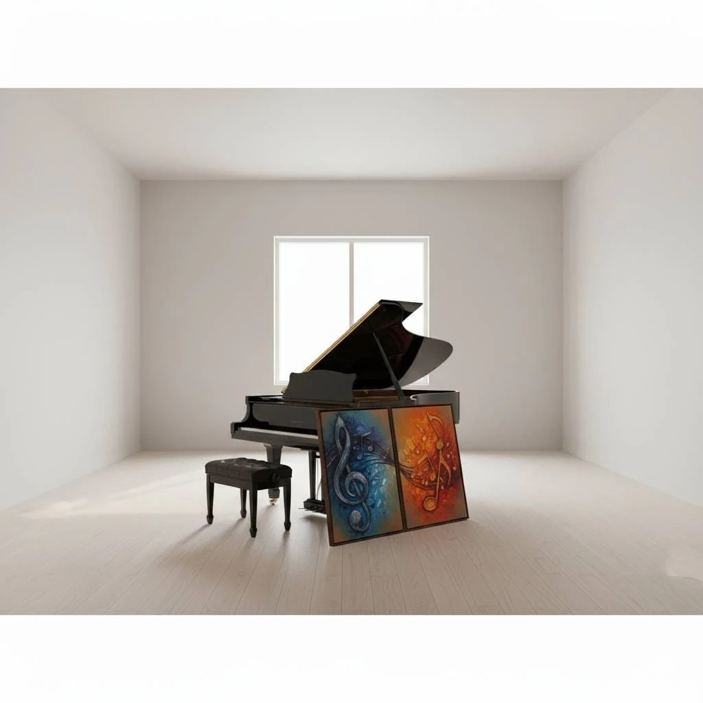 Sound Spectrum Müzik Notaları ve Sol Anahtarı Akrilik Boyu İkili Tablo 1038