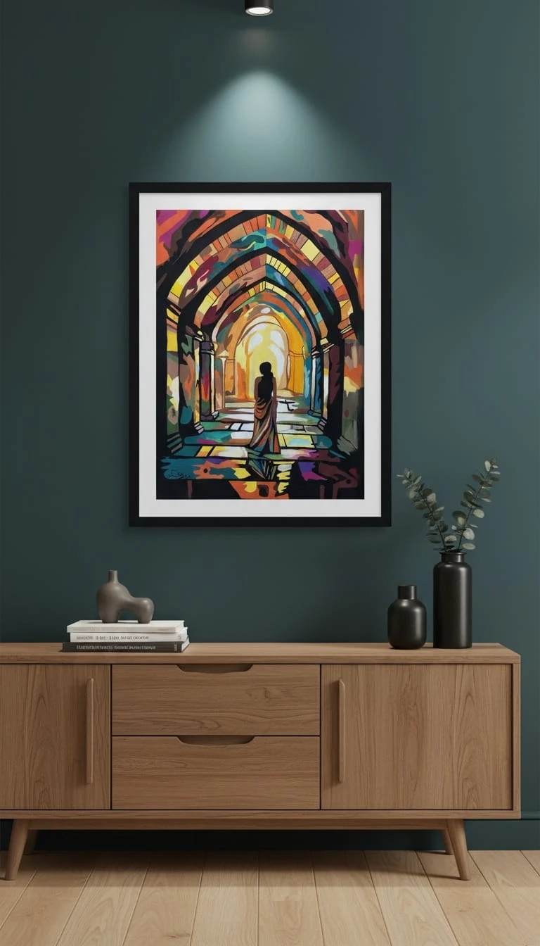 Walking to the Sun Canlı Renkli Geçişli Akrilik Boya Tablosu 1008