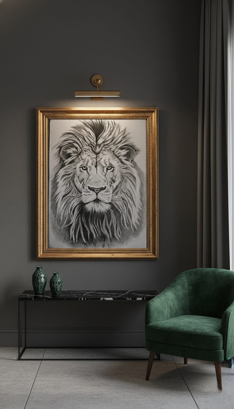 Karakalem Kralın Gölgesi Aslan Çalışması 35x50cm 2001