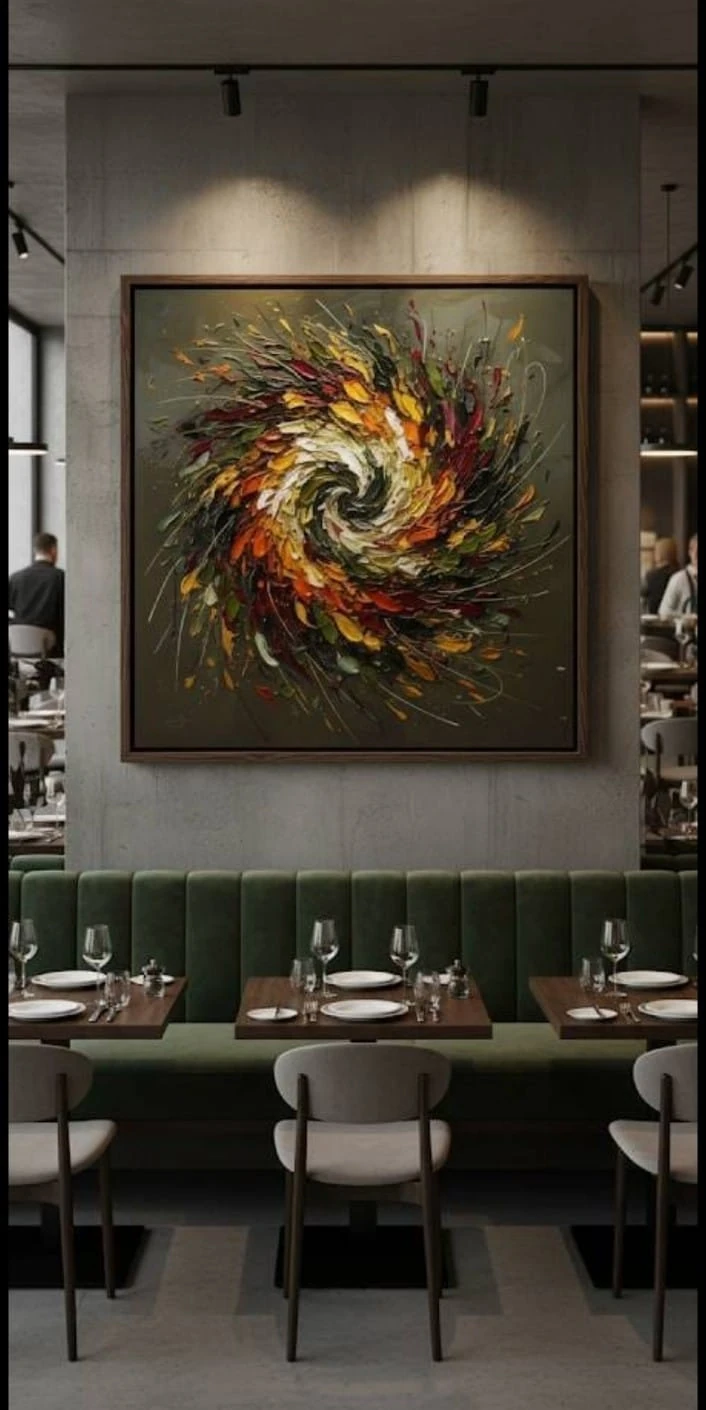 Sonbahar Girdabında Doğa Sarmalının Yeniden Doğuşu Dokulu Akrilik Boya Tablosu 1015