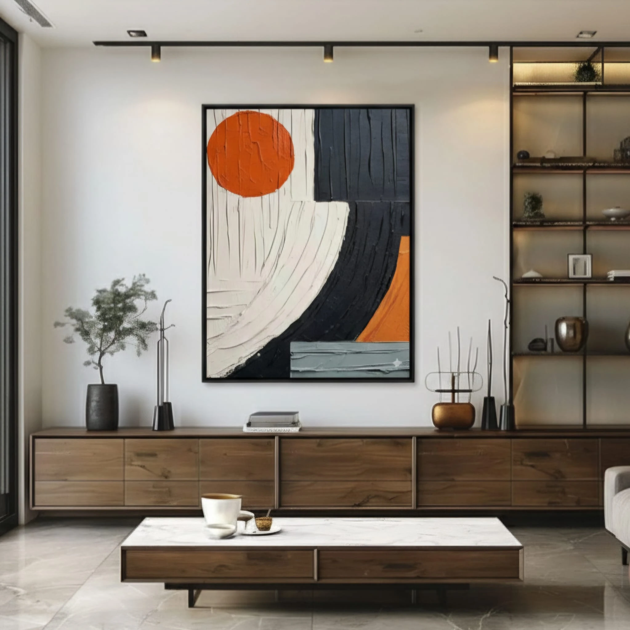 Ember Balance Canlı Turuncu Enerji Veren Akrilik Boya Tablosu 1001