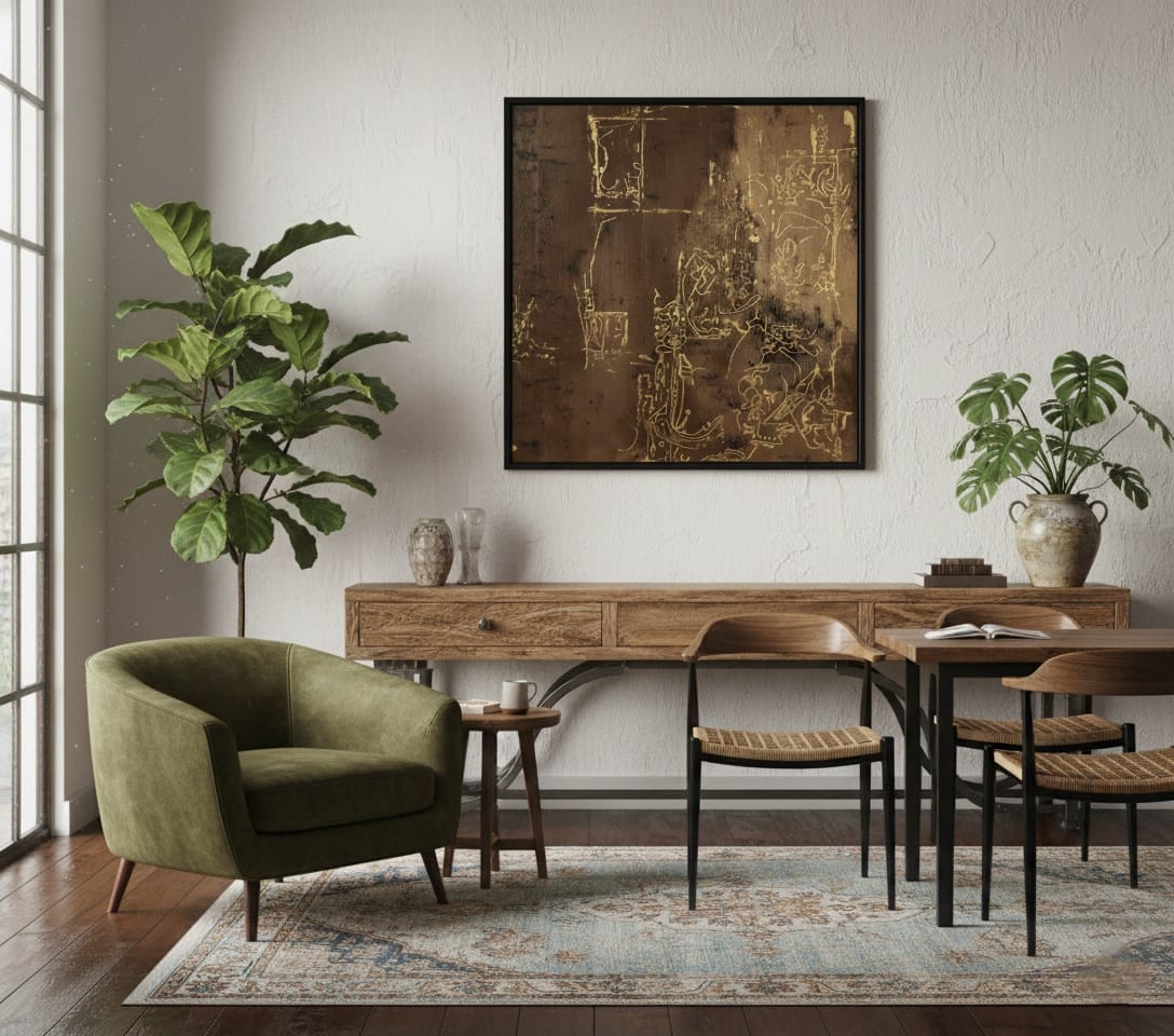 Hidden Script Kahve Tonlarında Gold Saklı Yazı Büyüsü Tablosu 1031