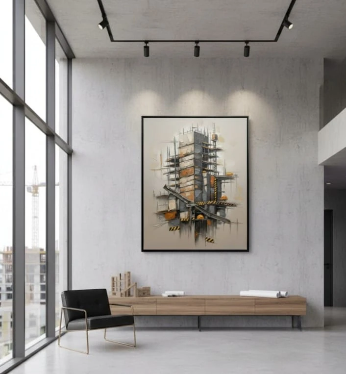 Soyut İnşaatın Mimari Ritmini Yansıtması Dokulu Akrilik Tablo 1019